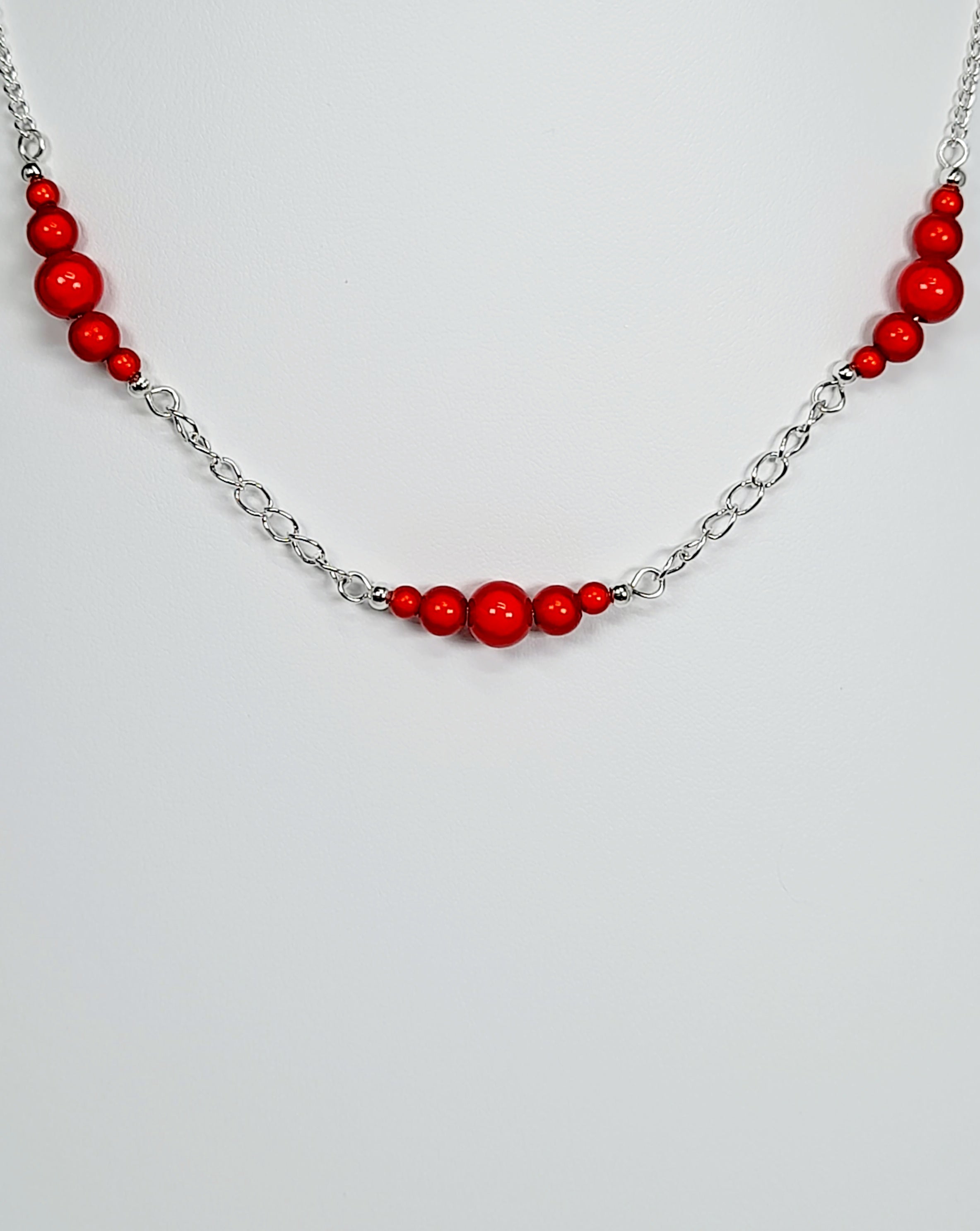 Red Miracle Bead Link Necklace, Handmade, Lightweight 18‑Inch Design