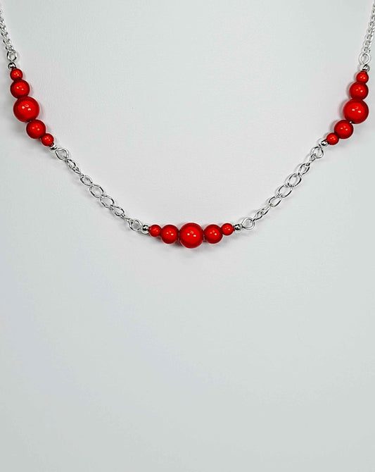 Red Miracle Bead Link Necklace, Handmade, Lightweight 18‑Inch Design
