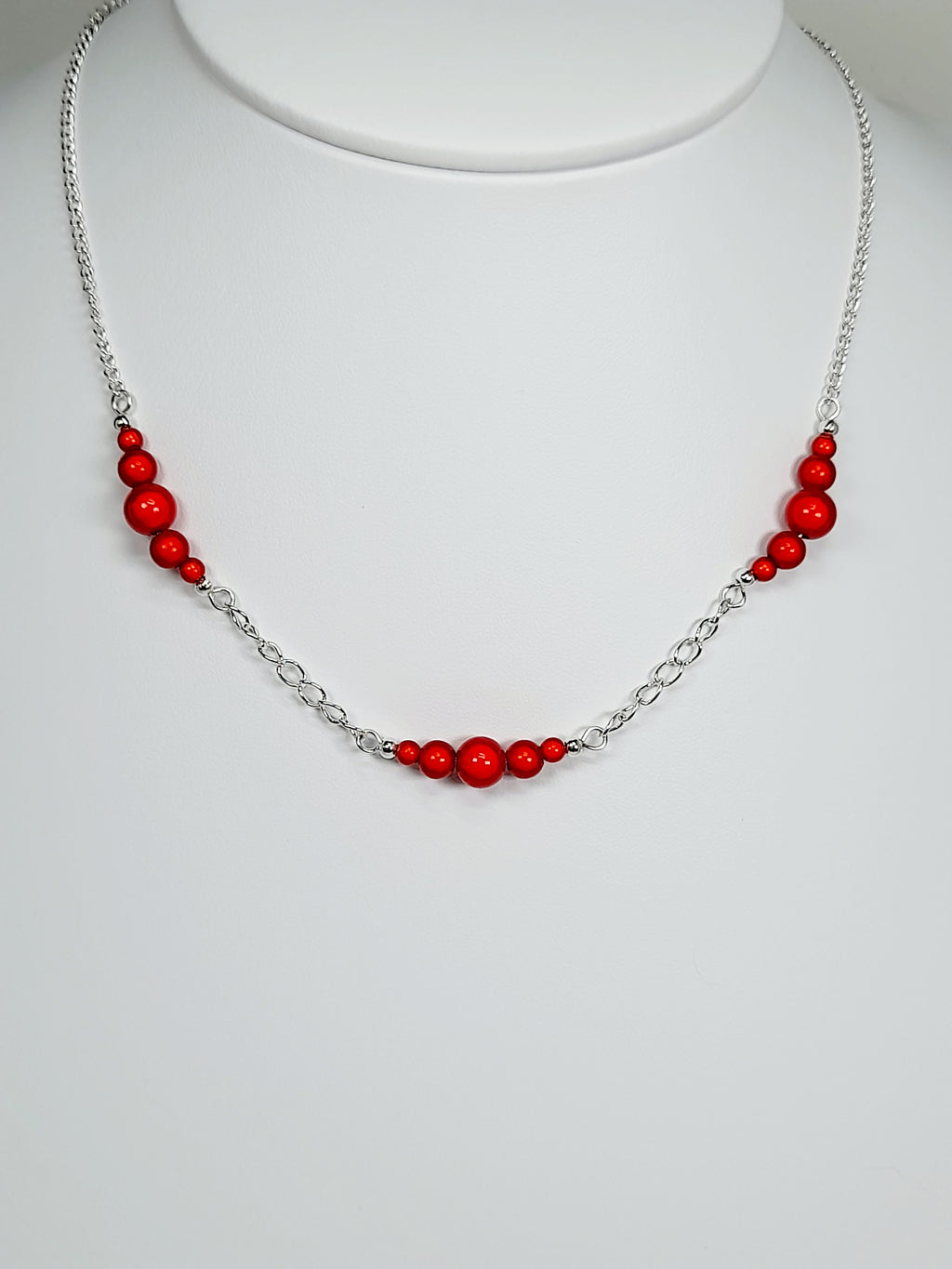 Red Miracle Bead Link Necklace, Handmade, Lightweight 18‑Inch Design