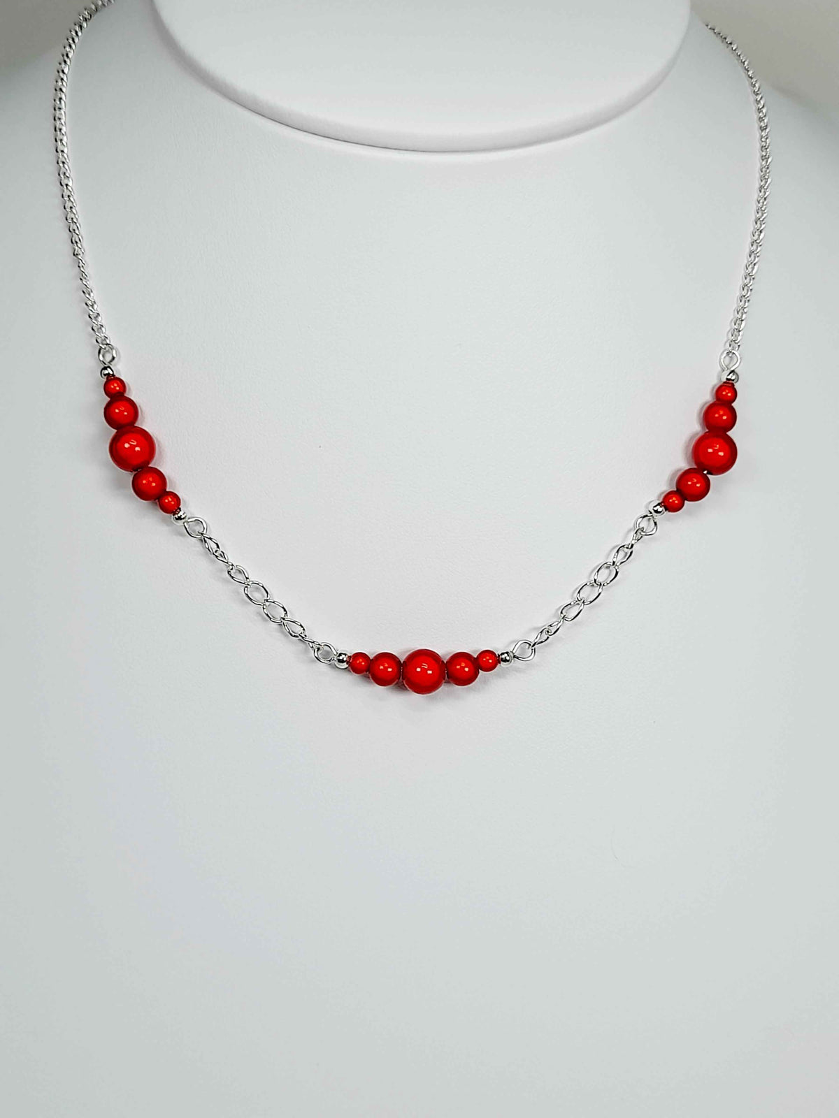 Red Miracle Bead Link Necklace, Handmade, Lightweight 18‑Inch Design