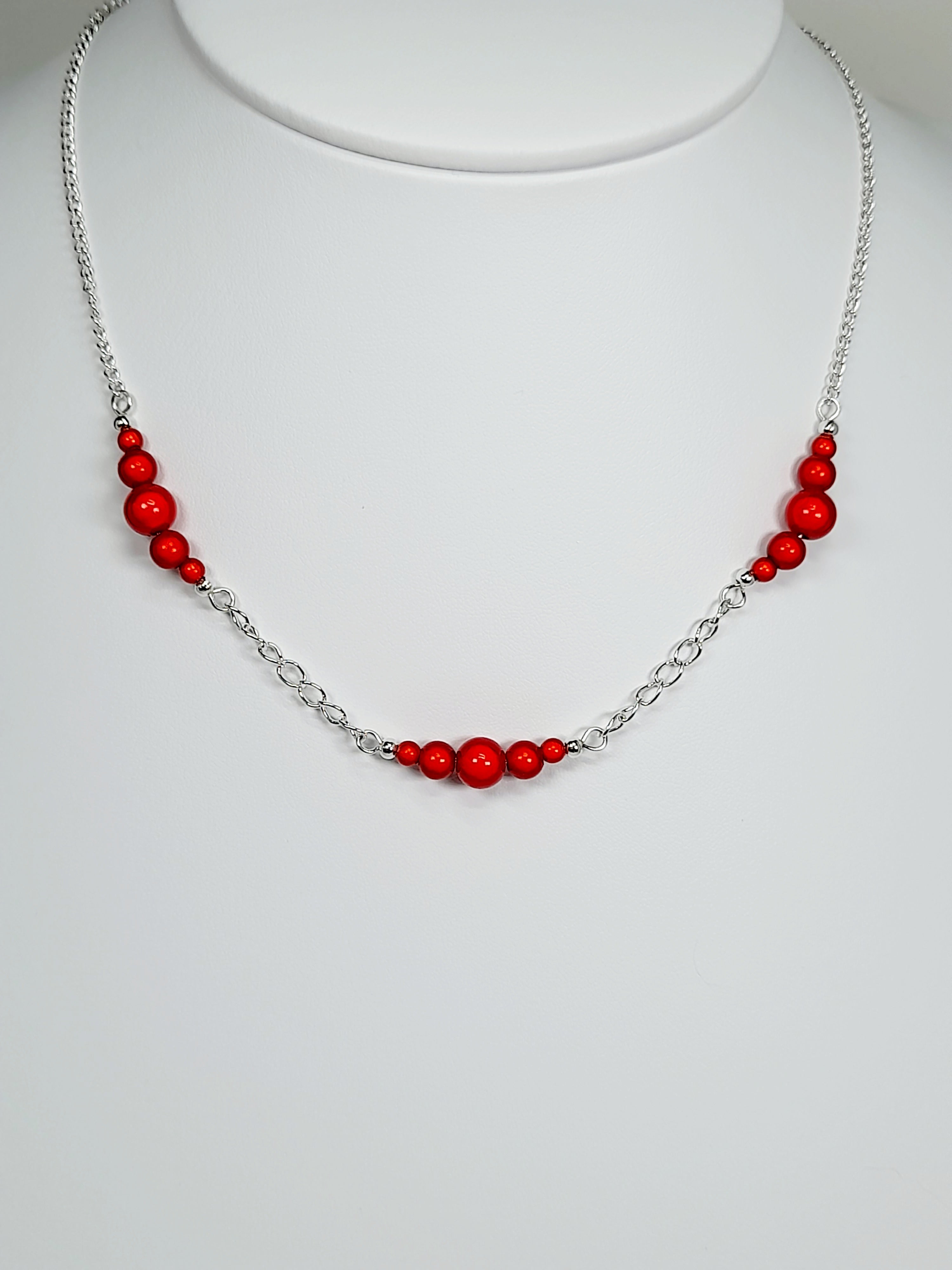 Red Miracle Bead Link Necklace, Handmade, Lightweight 18‑Inch Design