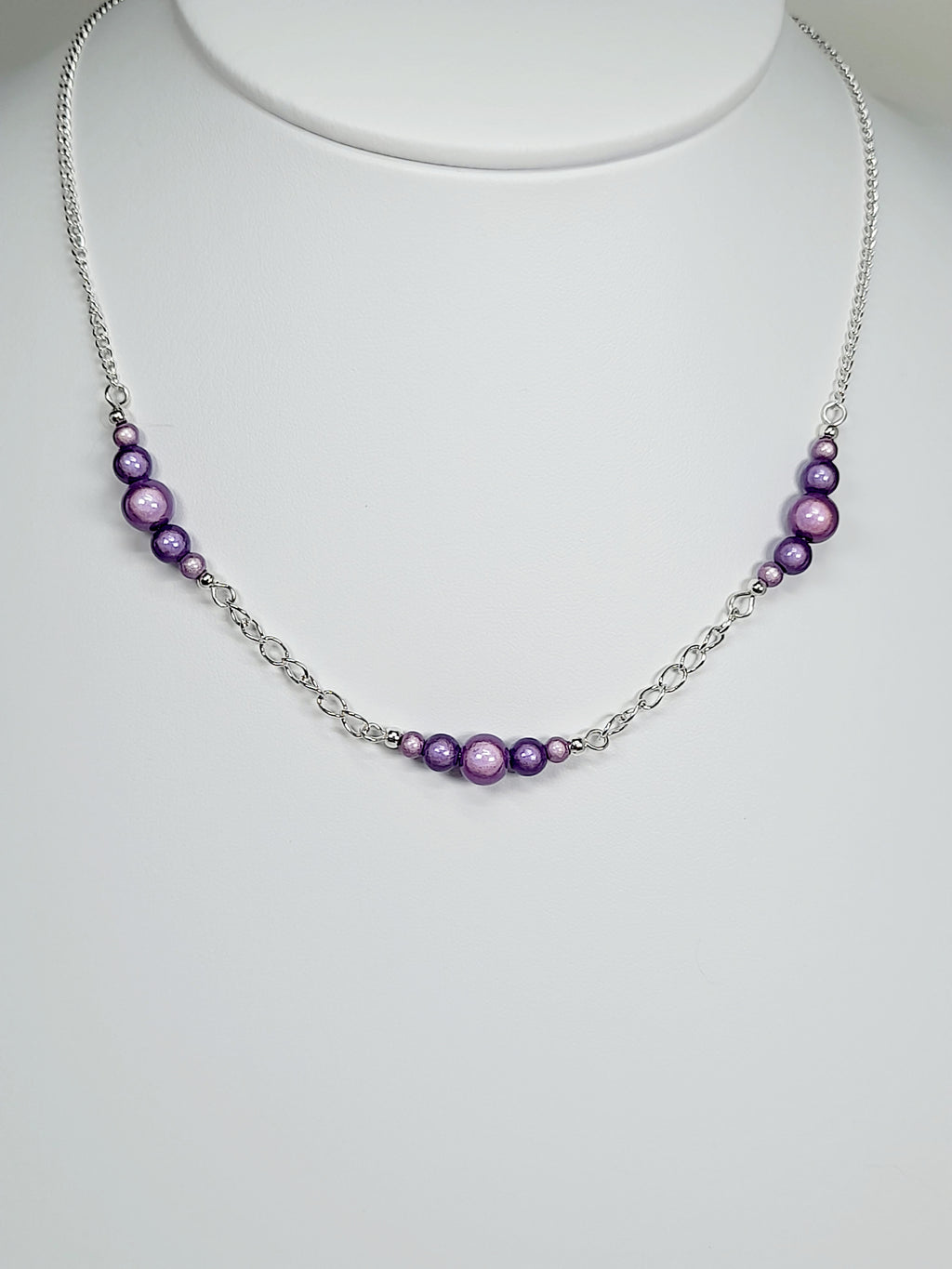 Lilac Miracle Bead Link Necklace, Handmade, Lightweight 18‑Inch Design