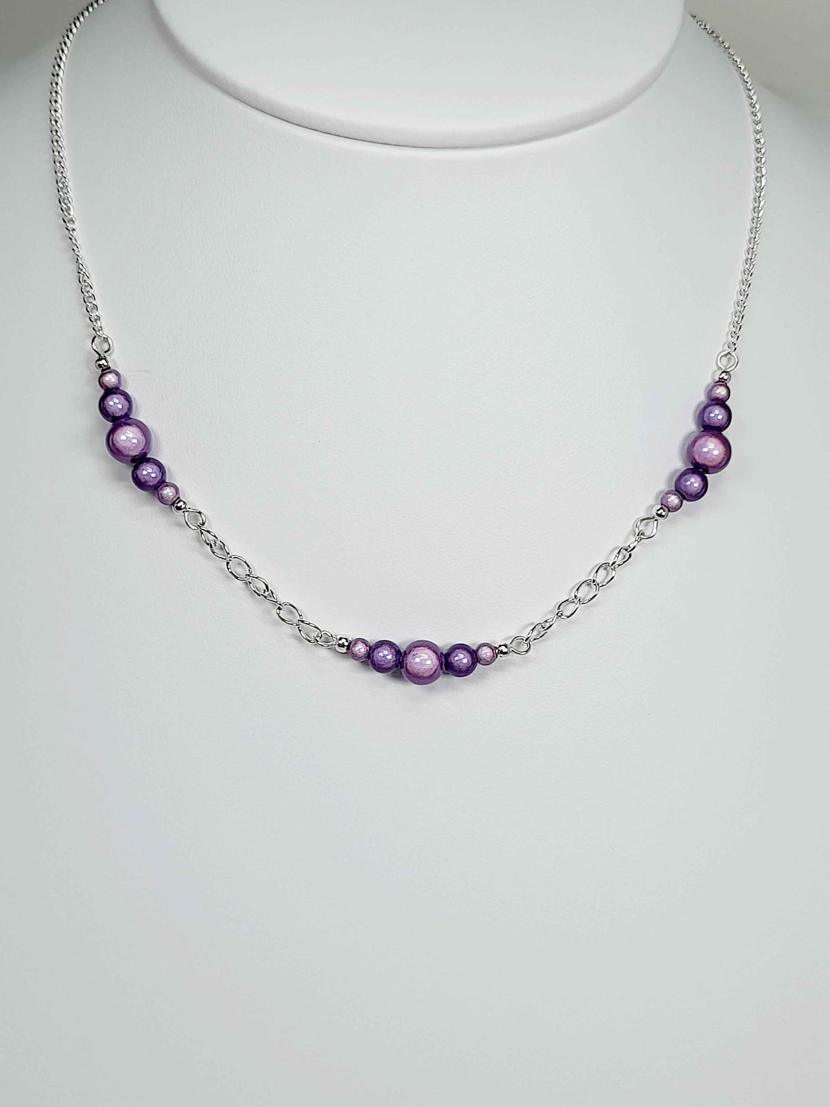 Lilac Miracle Bead Link Necklace, Handmade, Lightweight 18‑Inch Design