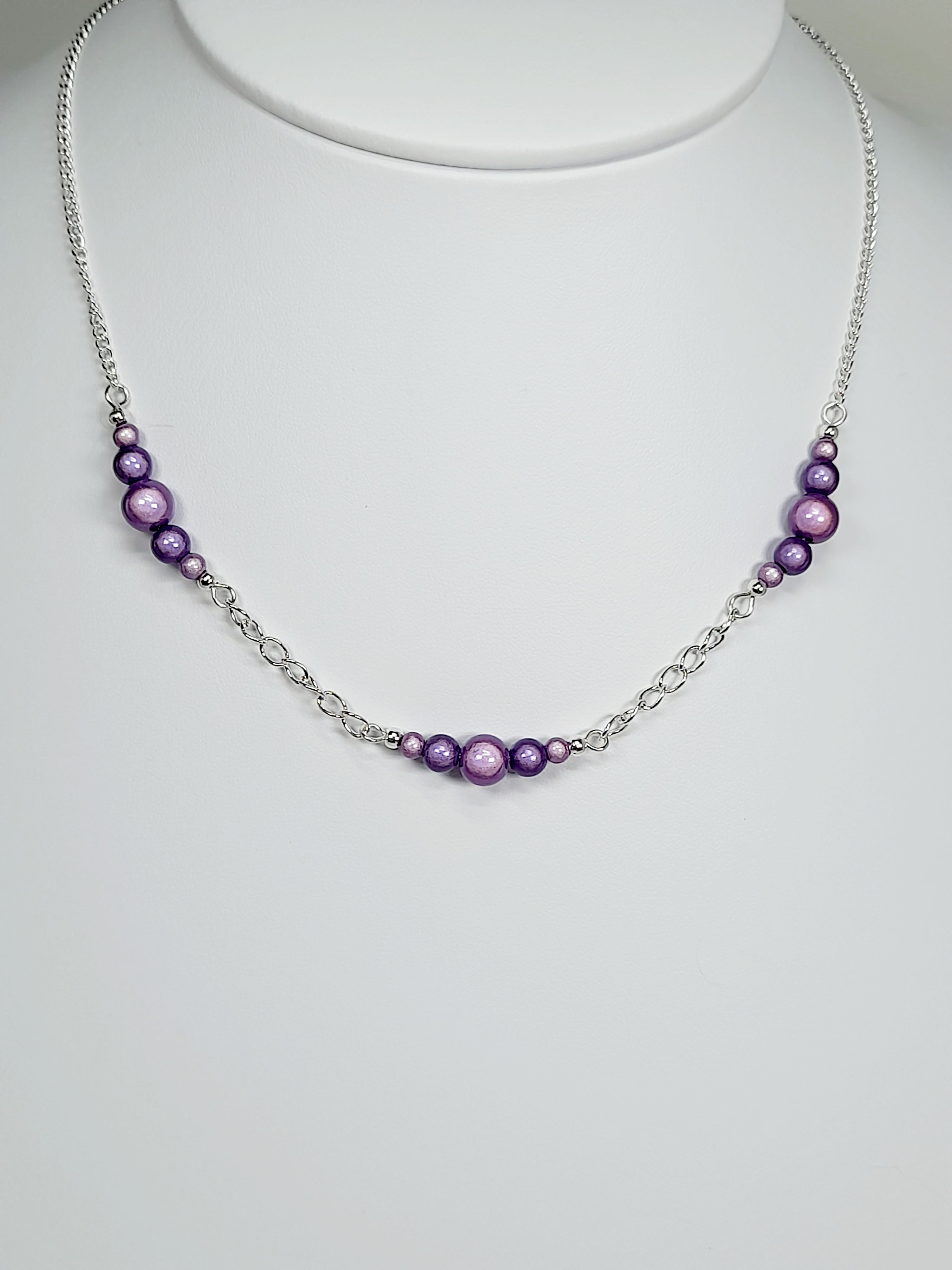 Lilac Miracle Bead Link Necklace, Handmade, Lightweight 18‑Inch Design