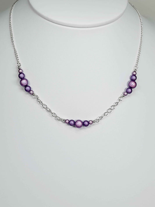 Lilac Miracle Bead Link Necklace, Handmade, Lightweight 18‑Inch Design