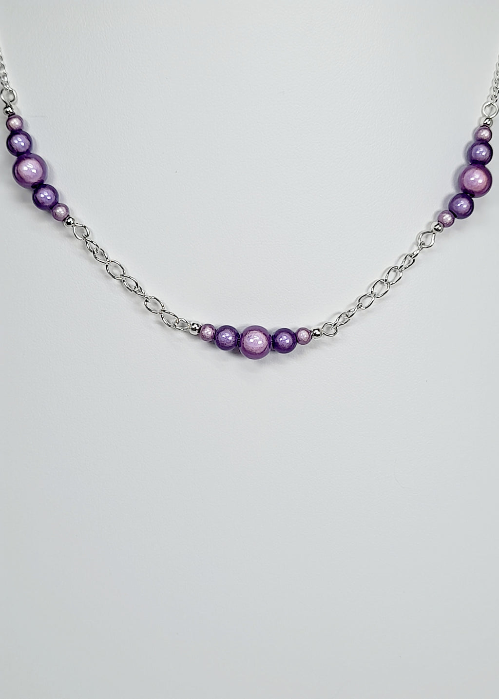 Lilac Miracle Bead Link Necklace, Handmade, Lightweight 18‑Inch Design