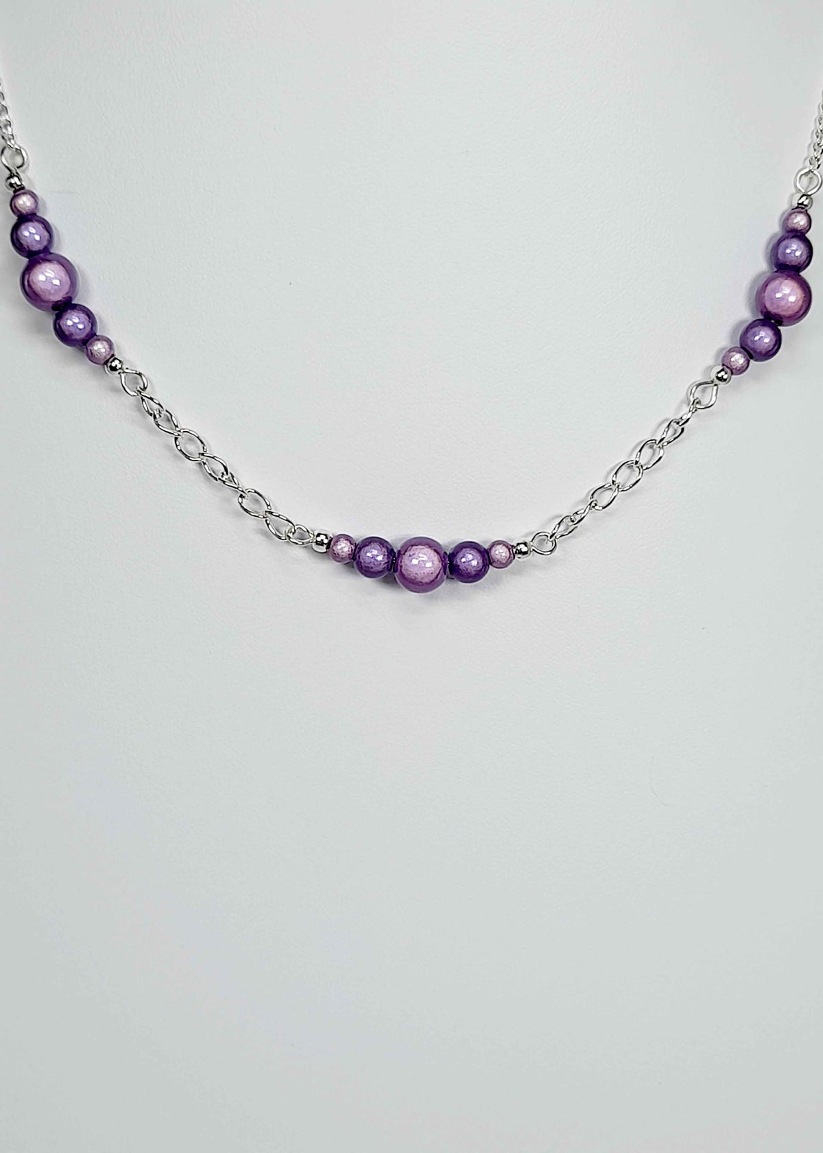 Lilac Miracle Bead Link Necklace, Handmade, Lightweight 18‑Inch Design