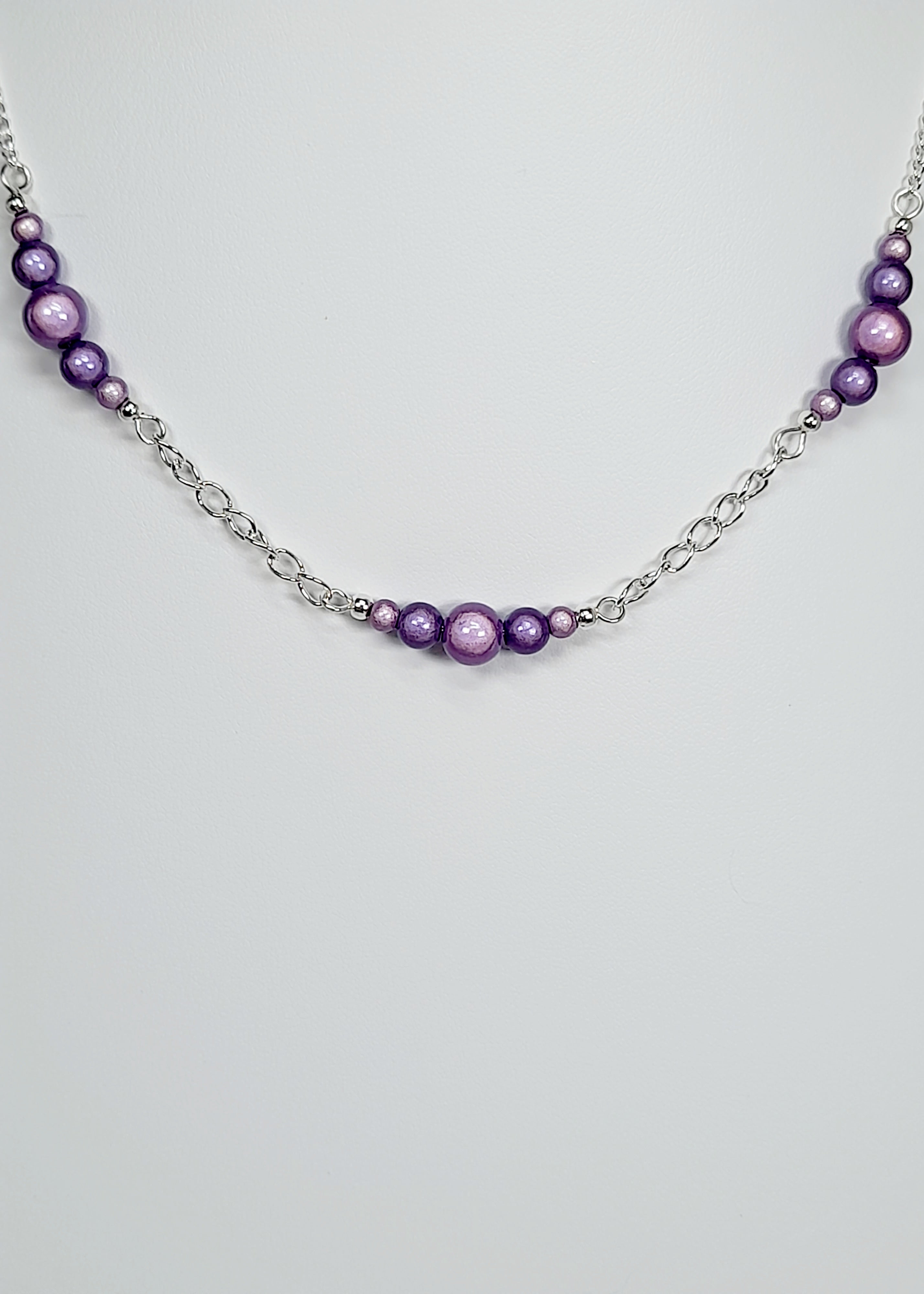 Lilac Miracle Bead Link Necklace, Handmade, Lightweight 18‑Inch Design