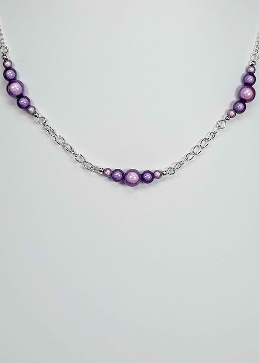 Lilac Miracle Bead Link Necklace, Handmade, Lightweight 18‑Inch Design