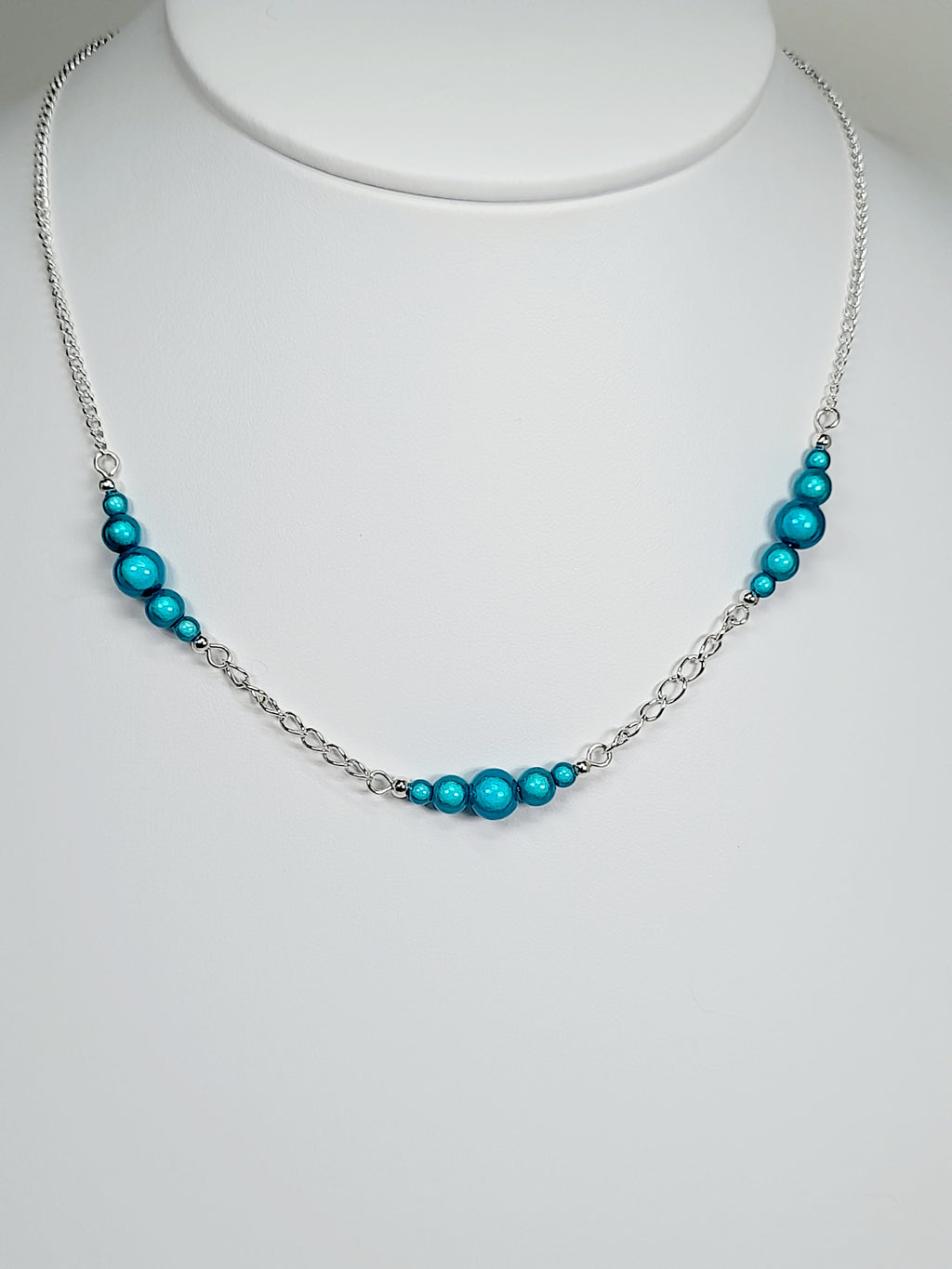 Turquoise Miracle Bead Link Necklace, Handmade, Lightweight 18‑Inch Design