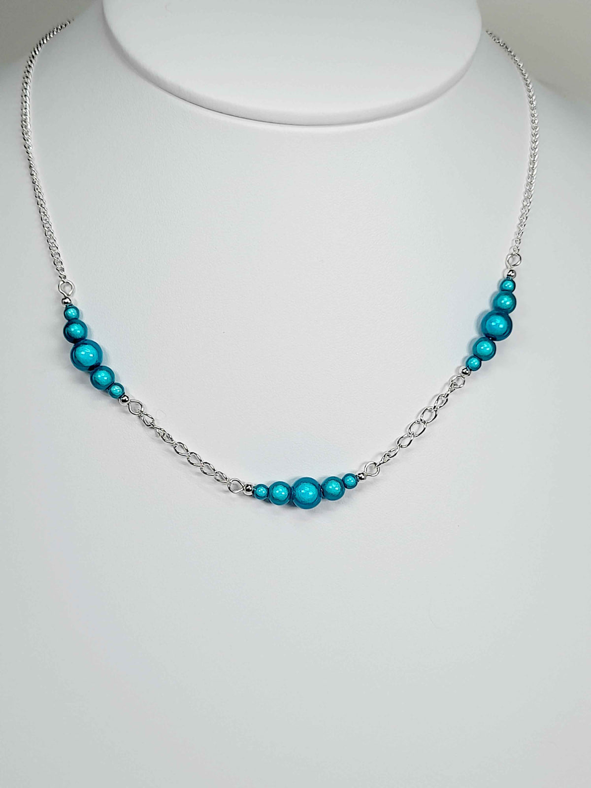 Turquoise Miracle Bead Link Necklace, Handmade, Lightweight 18‑Inch Design