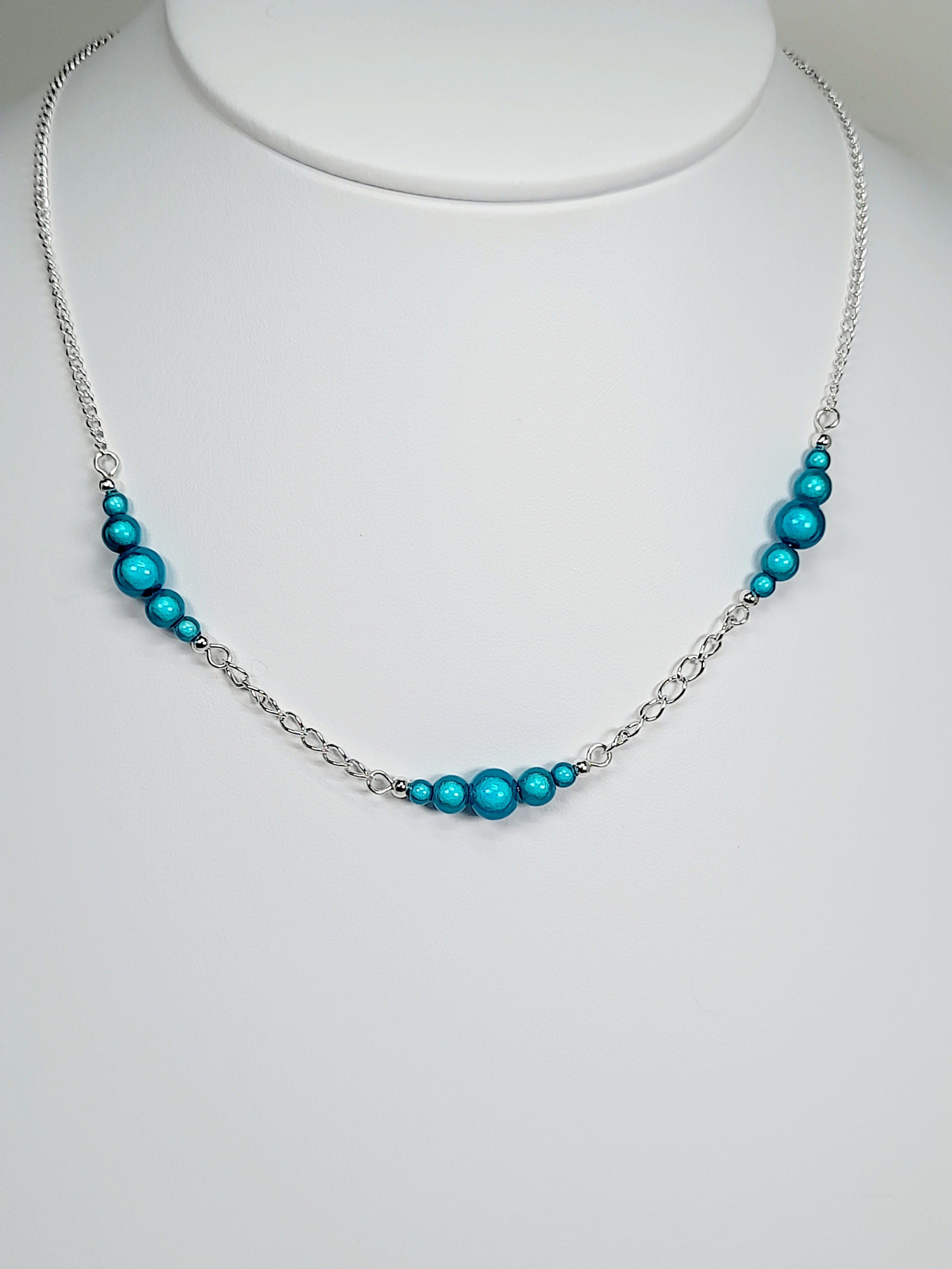 Turquoise Miracle Bead Link Necklace, Handmade, Lightweight 18‑Inch Design