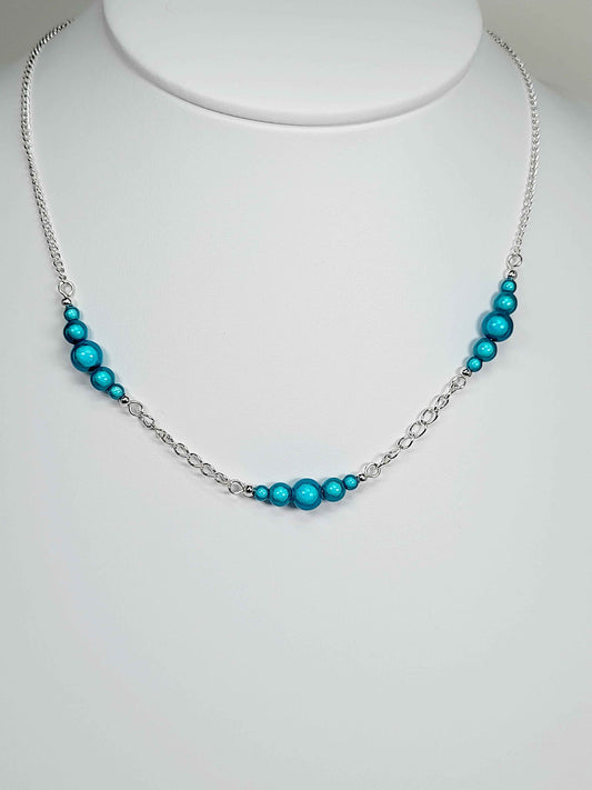 Turquoise Miracle Bead Link Necklace, Handmade, Lightweight 18‑Inch Design