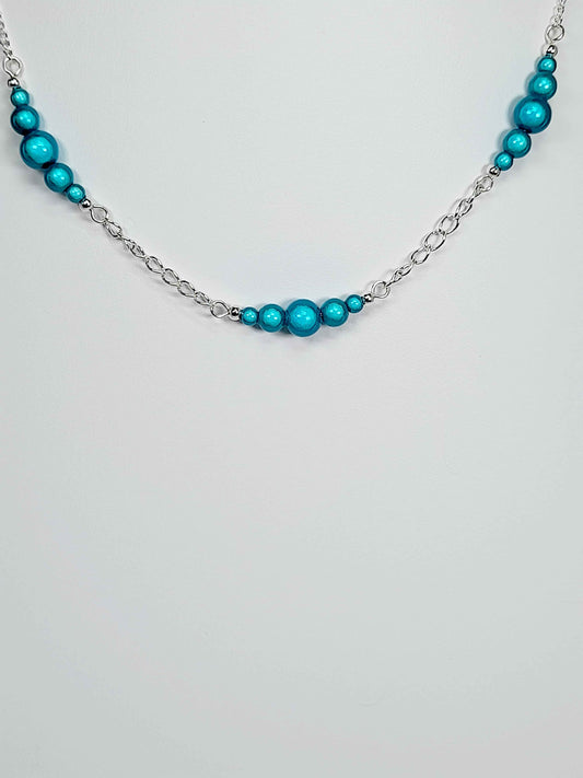 Turquoise Miracle Bead Link Necklace, Handmade, Lightweight 18‑Inch Design