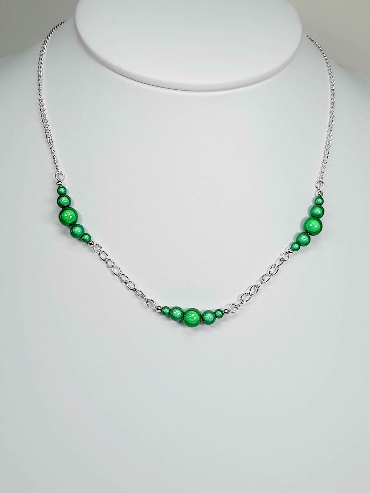 Green Miracle Bead Link Necklace, Handmade, Lightweight 18‑Inch Design