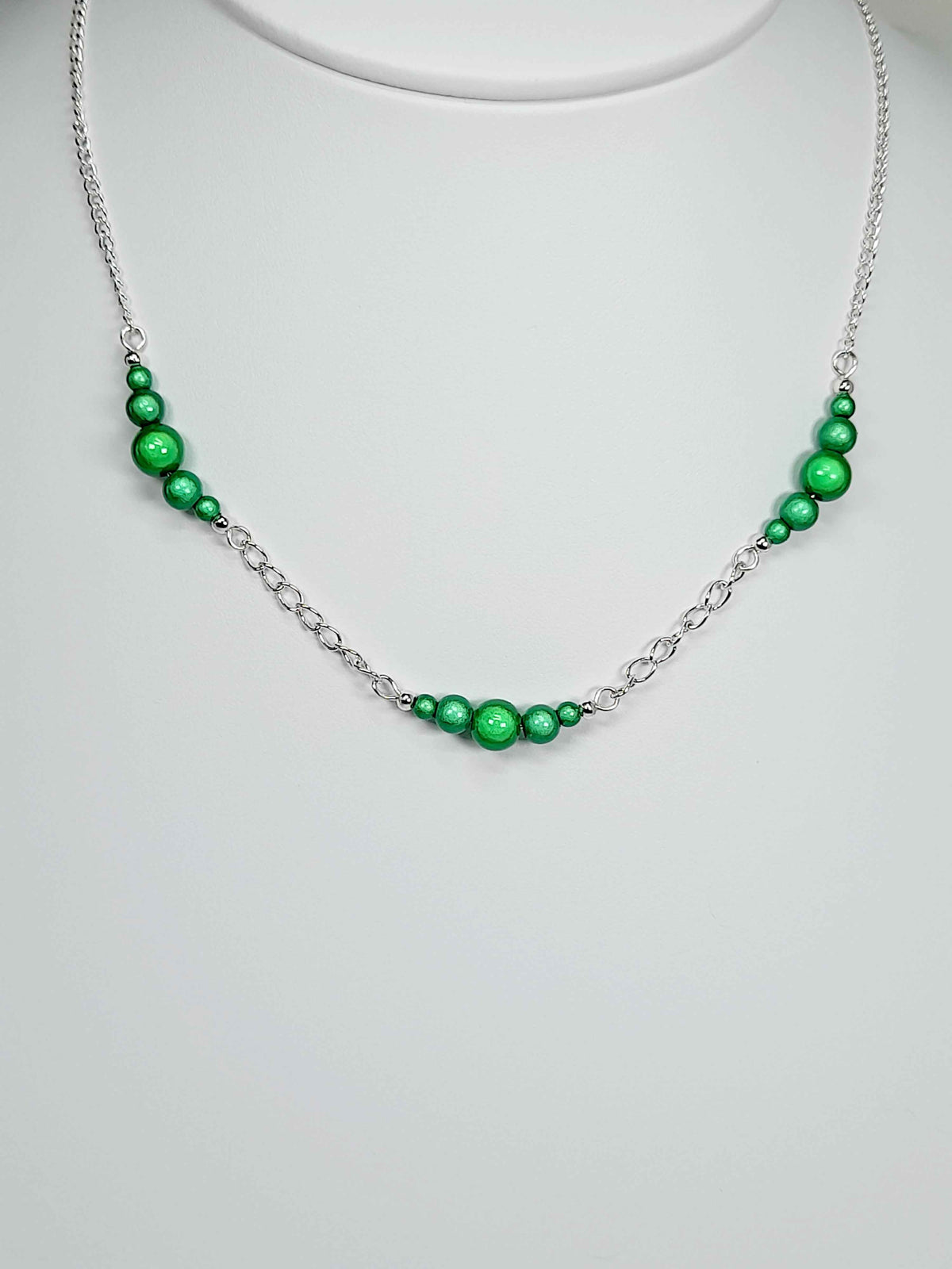 Green Miracle Bead Link Necklace, Handmade, Lightweight 18‑Inch Design
