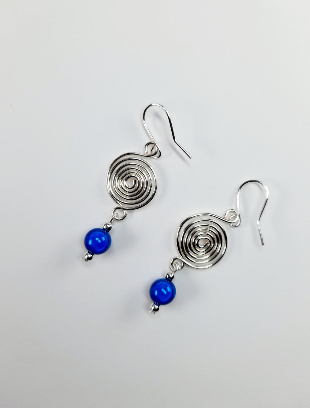 Handmade Silver &  Blue Spiral Earrings