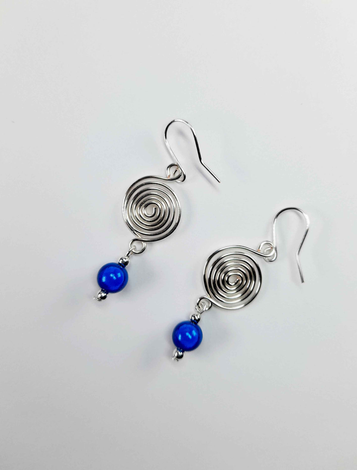 Handmade Silver &  Blue Spiral Earrings