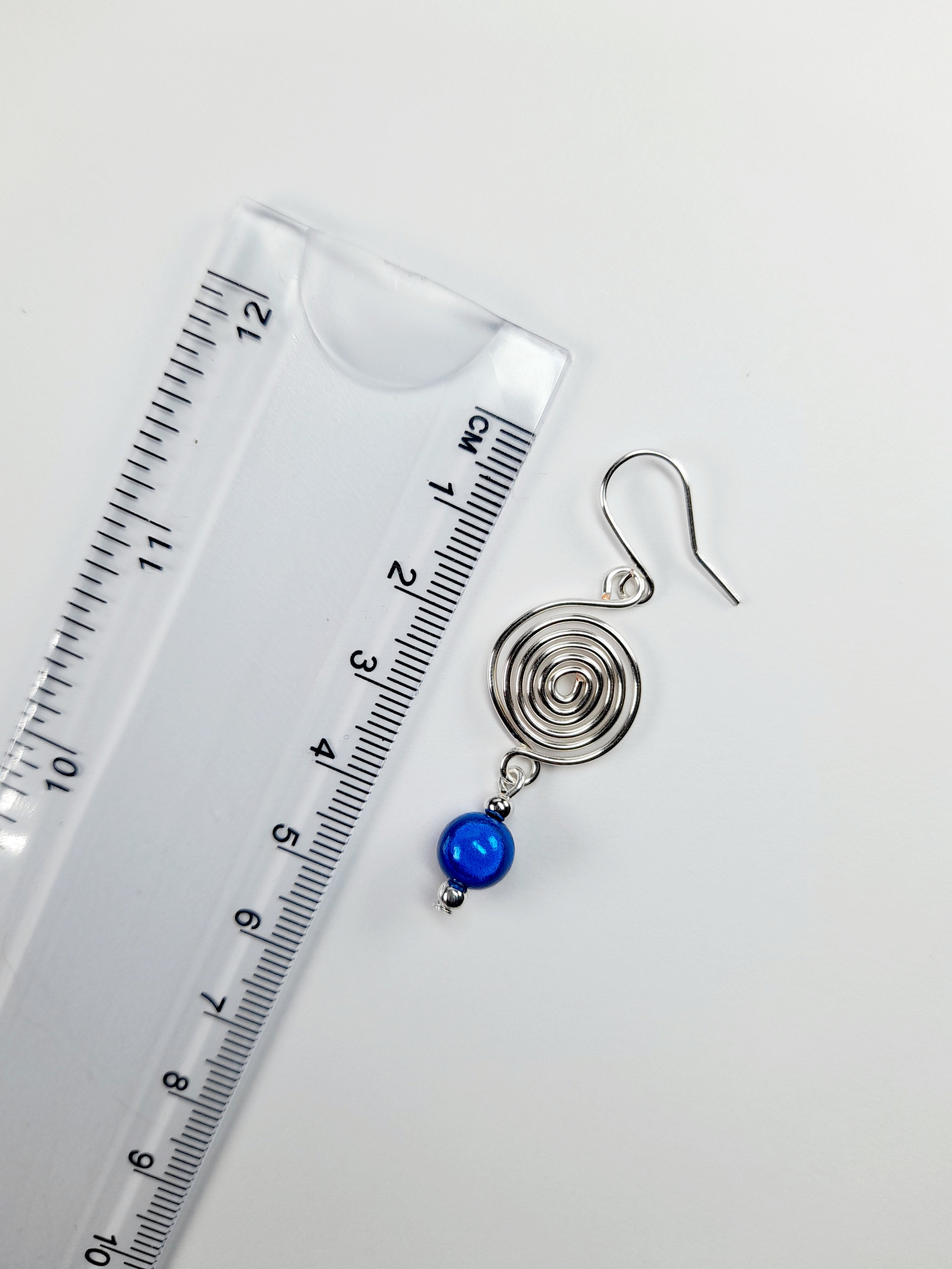 Handmade Silver &  Blue Spiral Earrings