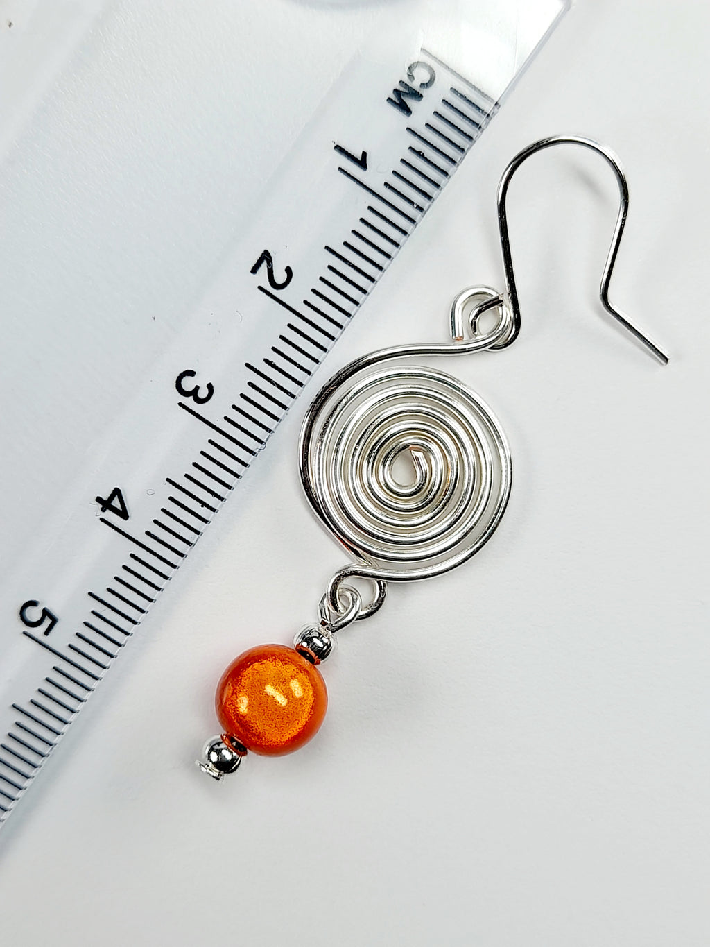 Handmade Silver & Orange Spiral Earrings