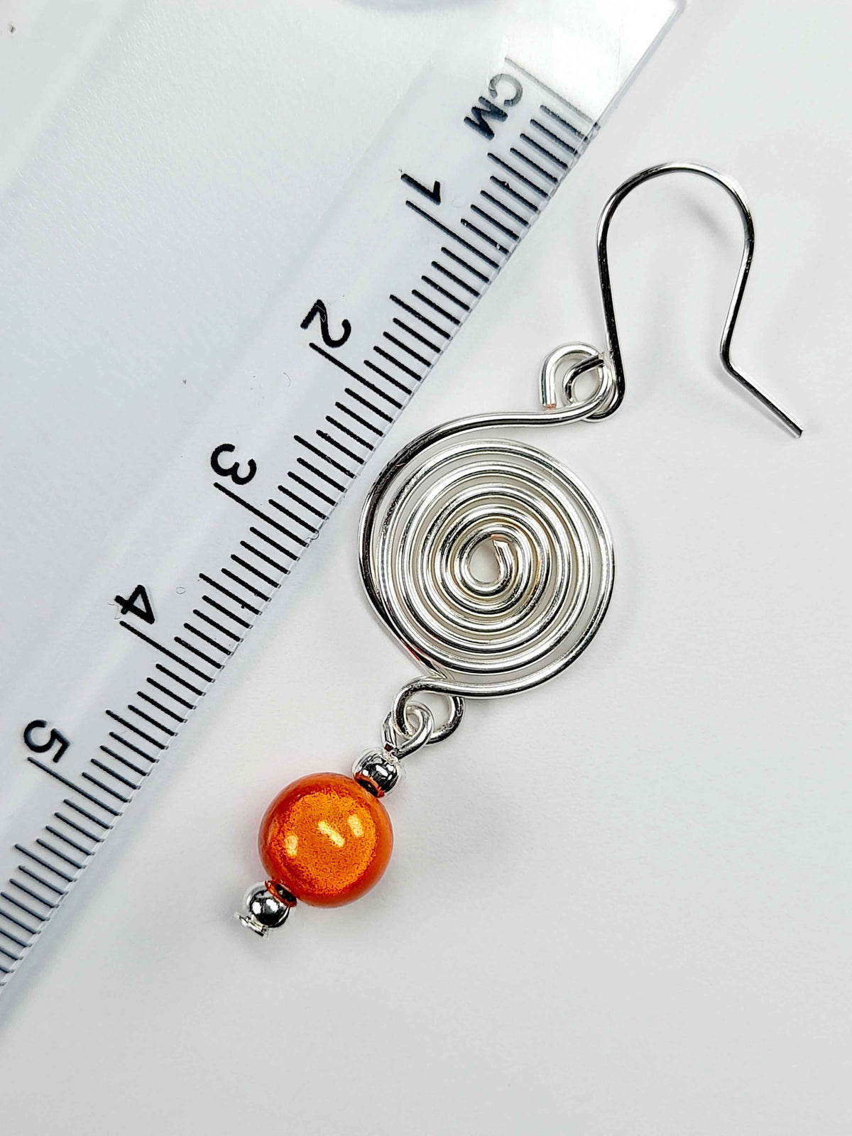 Handmade Silver & Orange Spiral Earrings