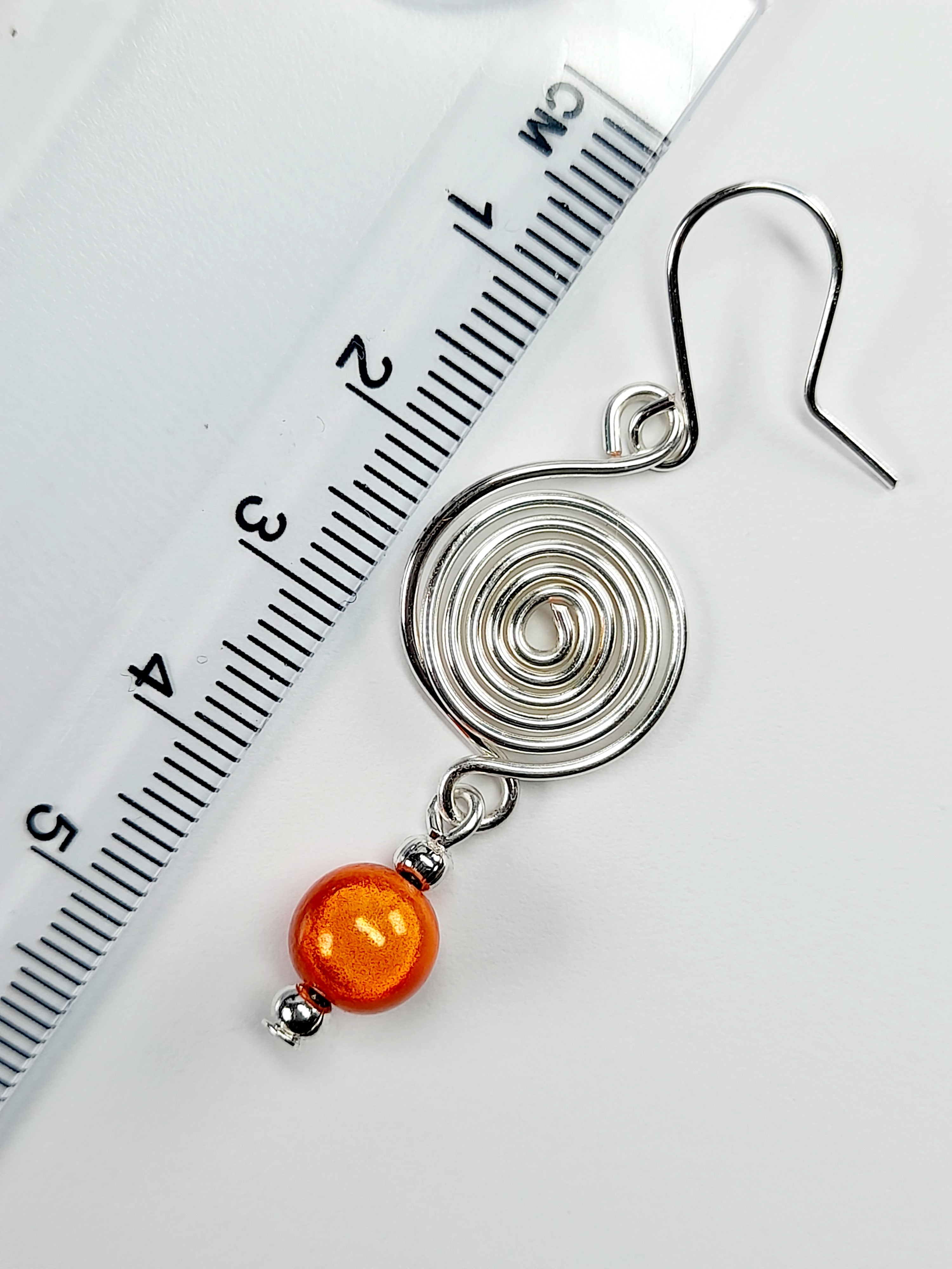 Handmade Silver & Orange Spiral Earrings