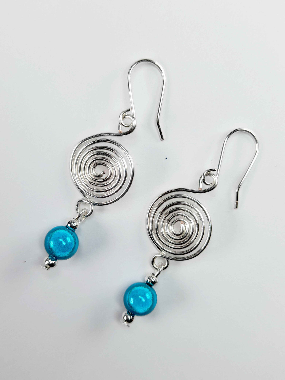 Handmade Silver &  Turquoise Spiral Earrings