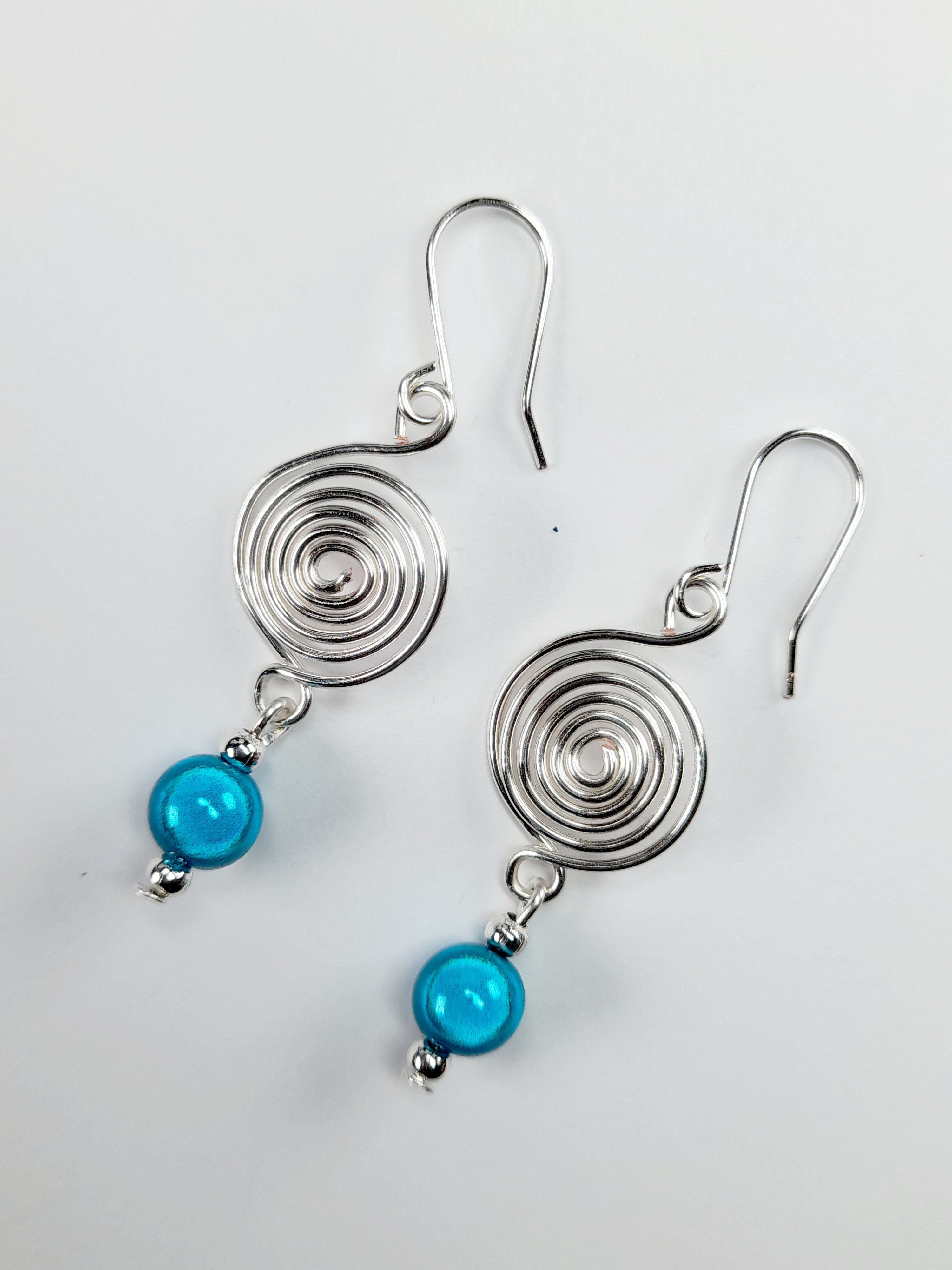 Handmade Silver &  Turquoise Spiral Earrings