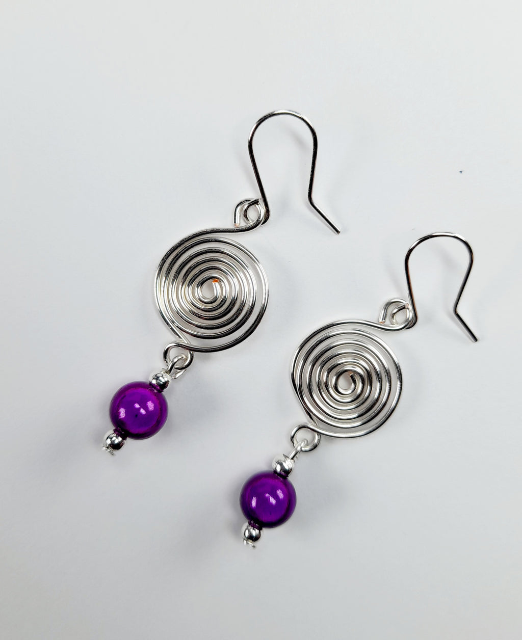 Handmade Silver & Purple Spiral Earrings