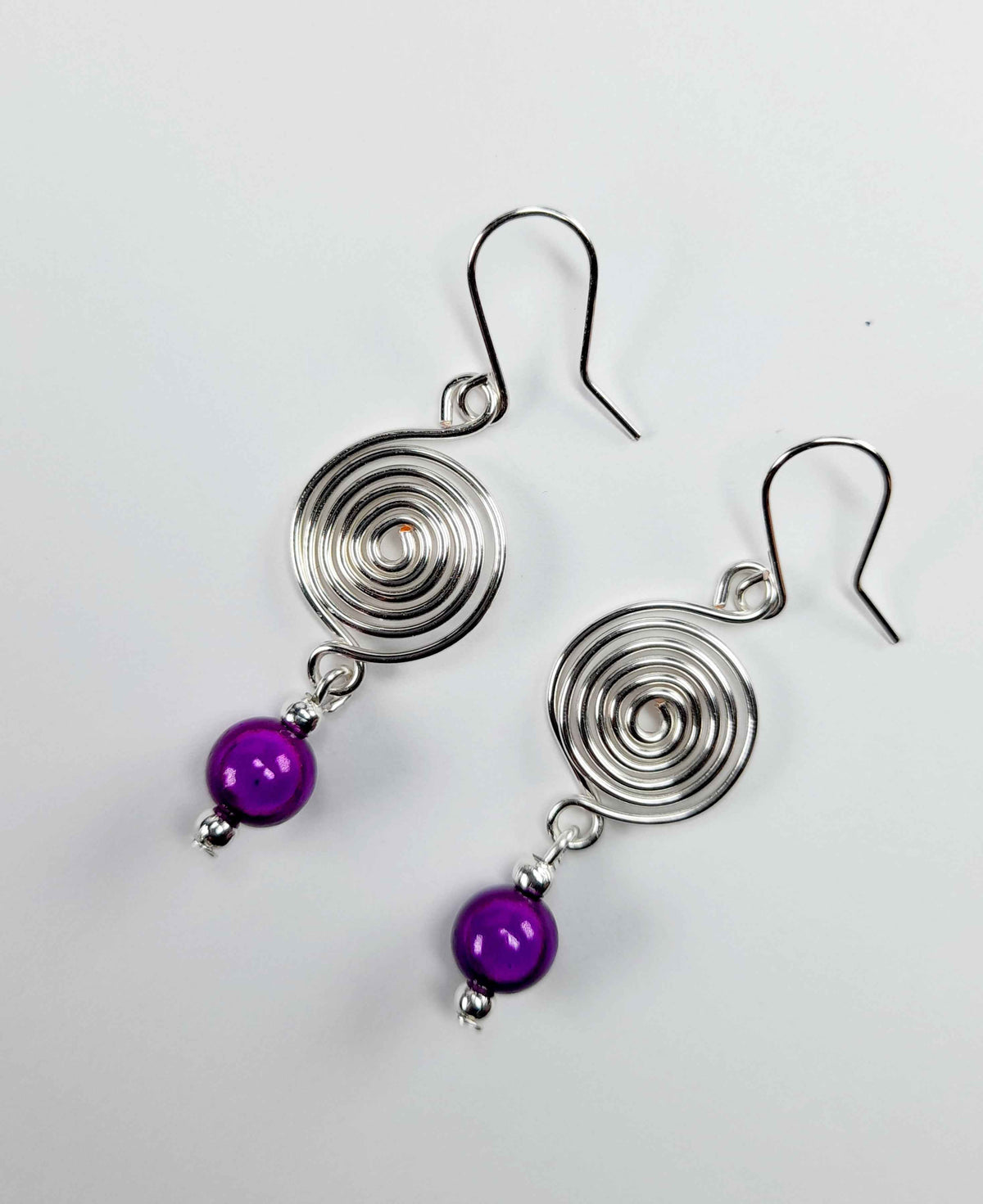 Handmade Silver & Purple Spiral Earrings