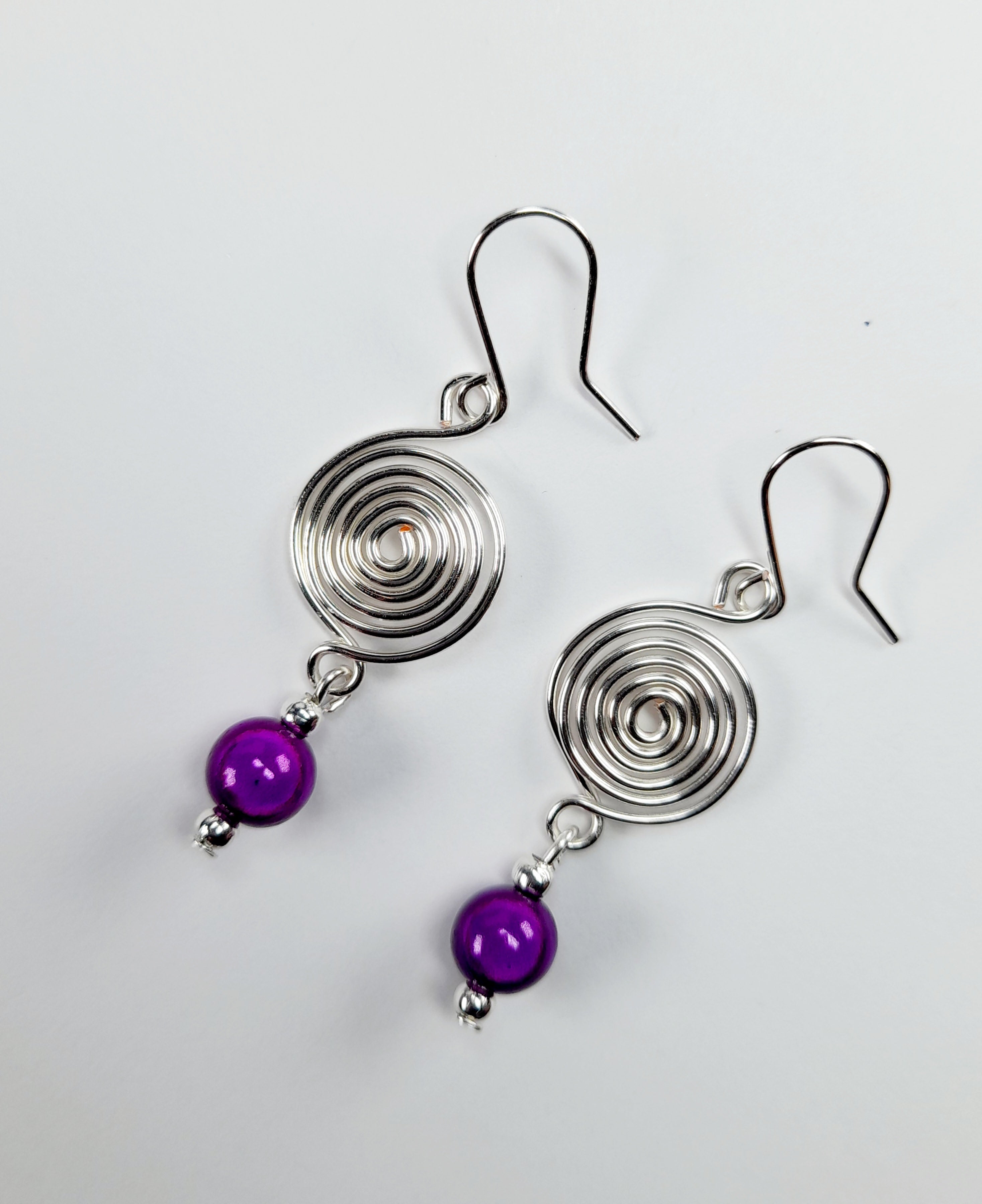 Handmade Silver & Purple Spiral Earrings
