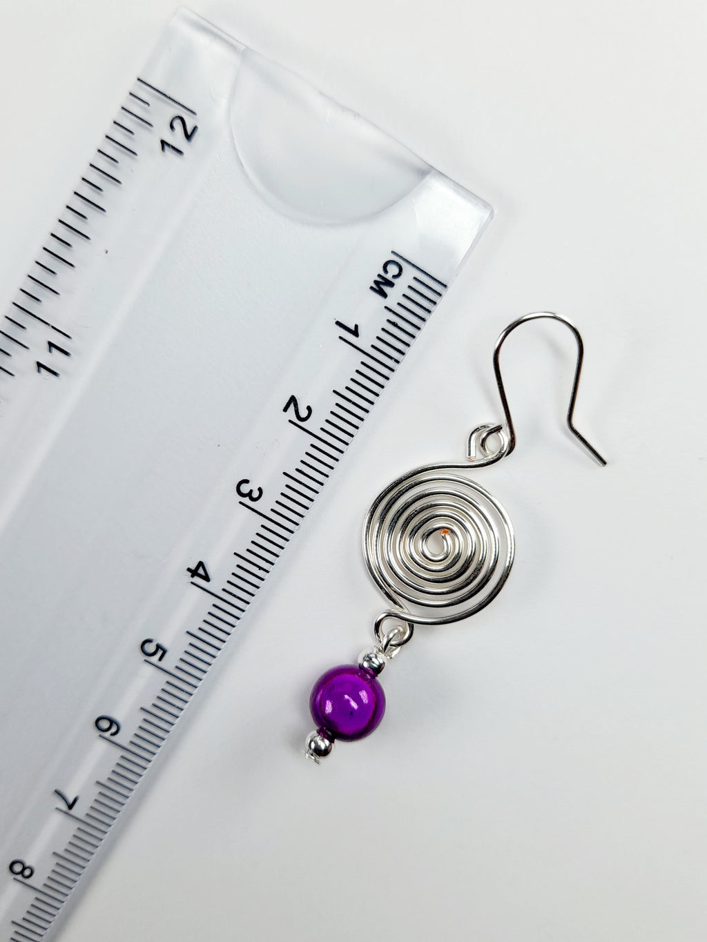 Handmade Silver & Purple Spiral Earrings