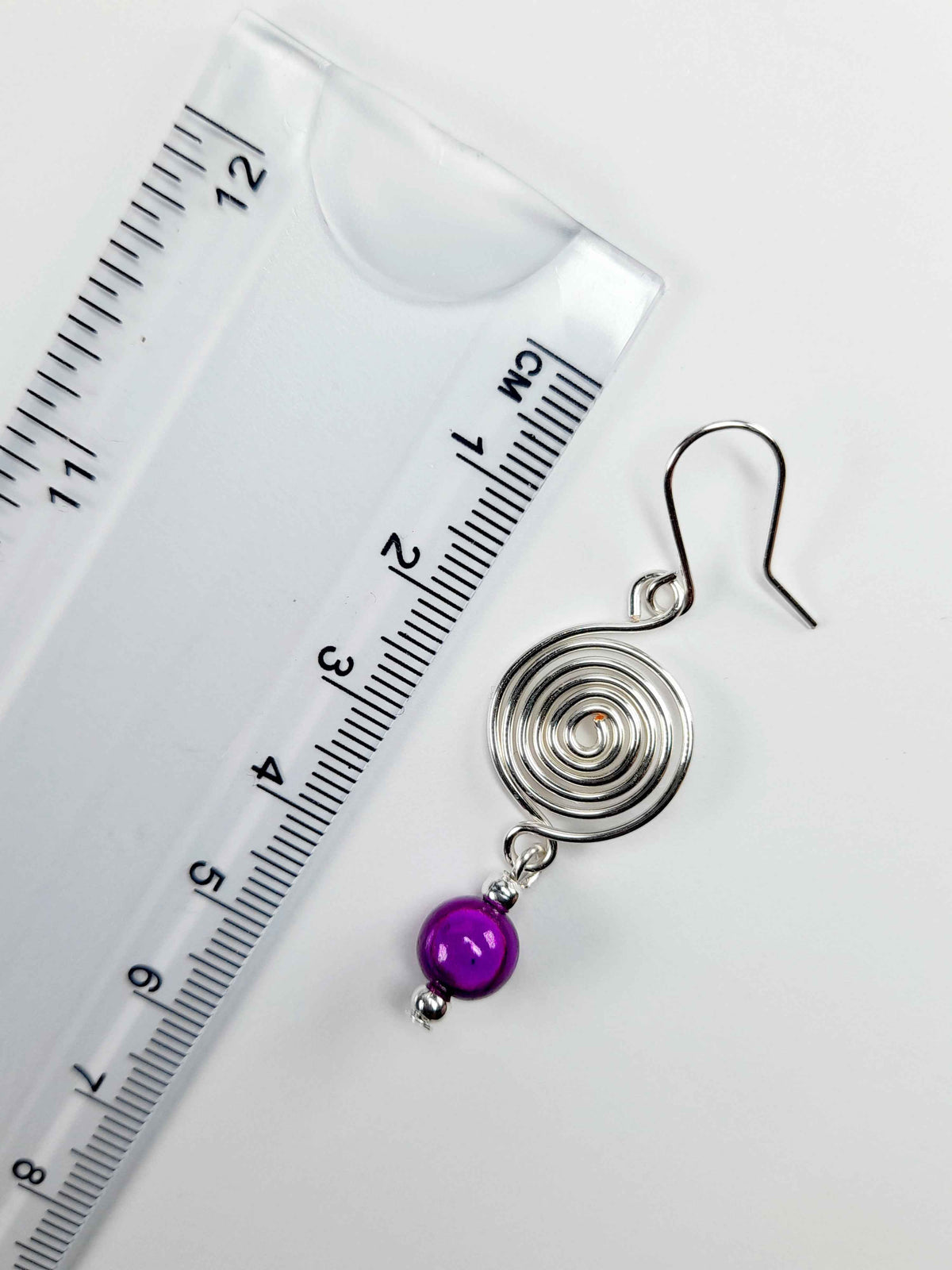 Handmade Silver & Purple Spiral Earrings