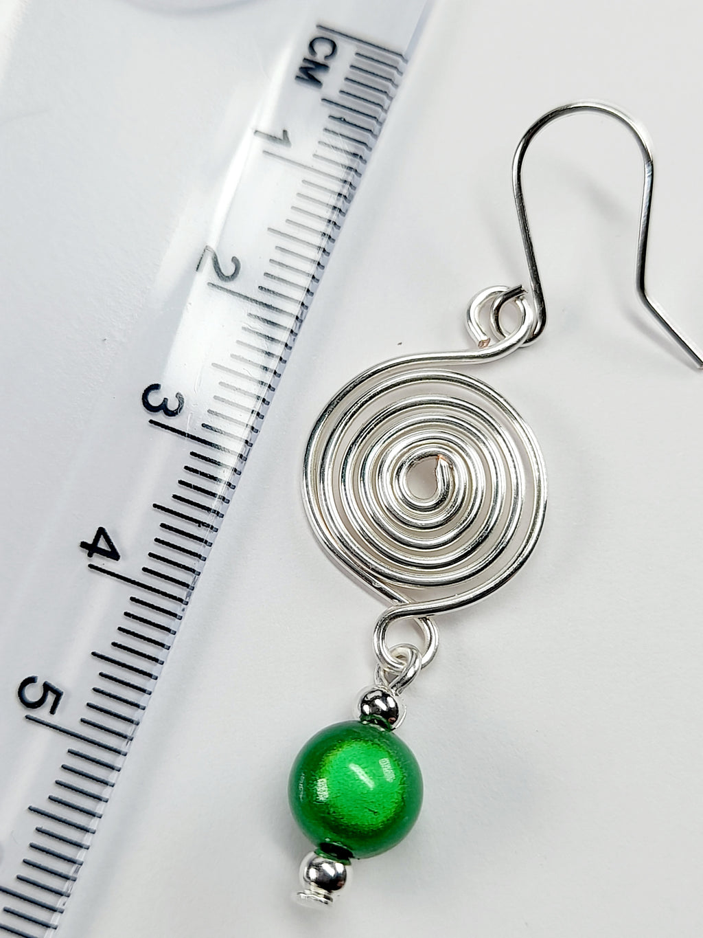 Handmade Silver & Green Spiral Earrings