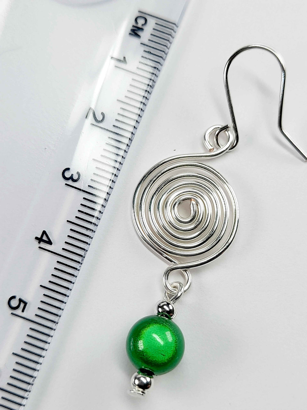 Handmade Silver & Green Spiral Earrings
