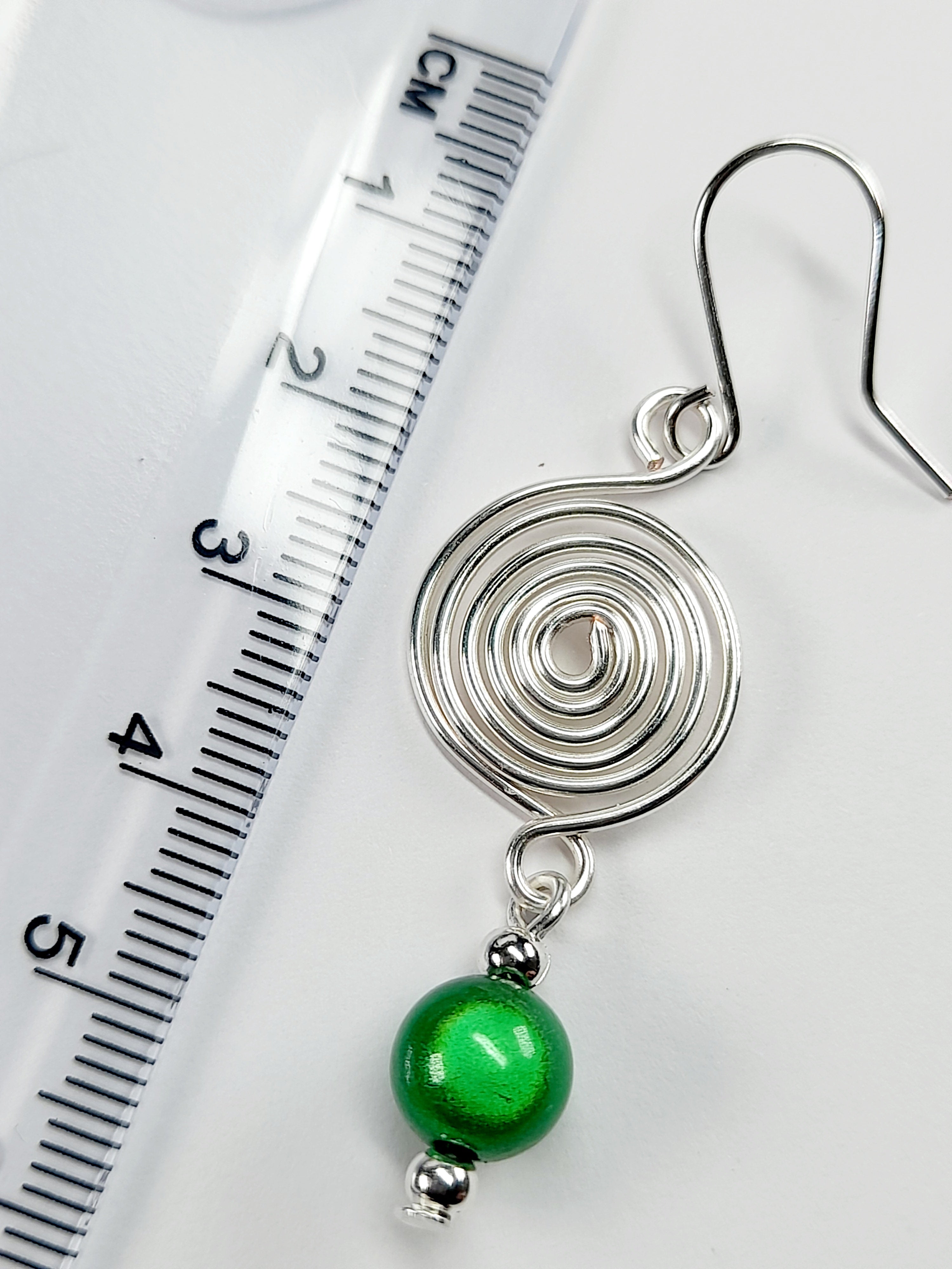 Handmade Silver & Green Spiral Earrings
