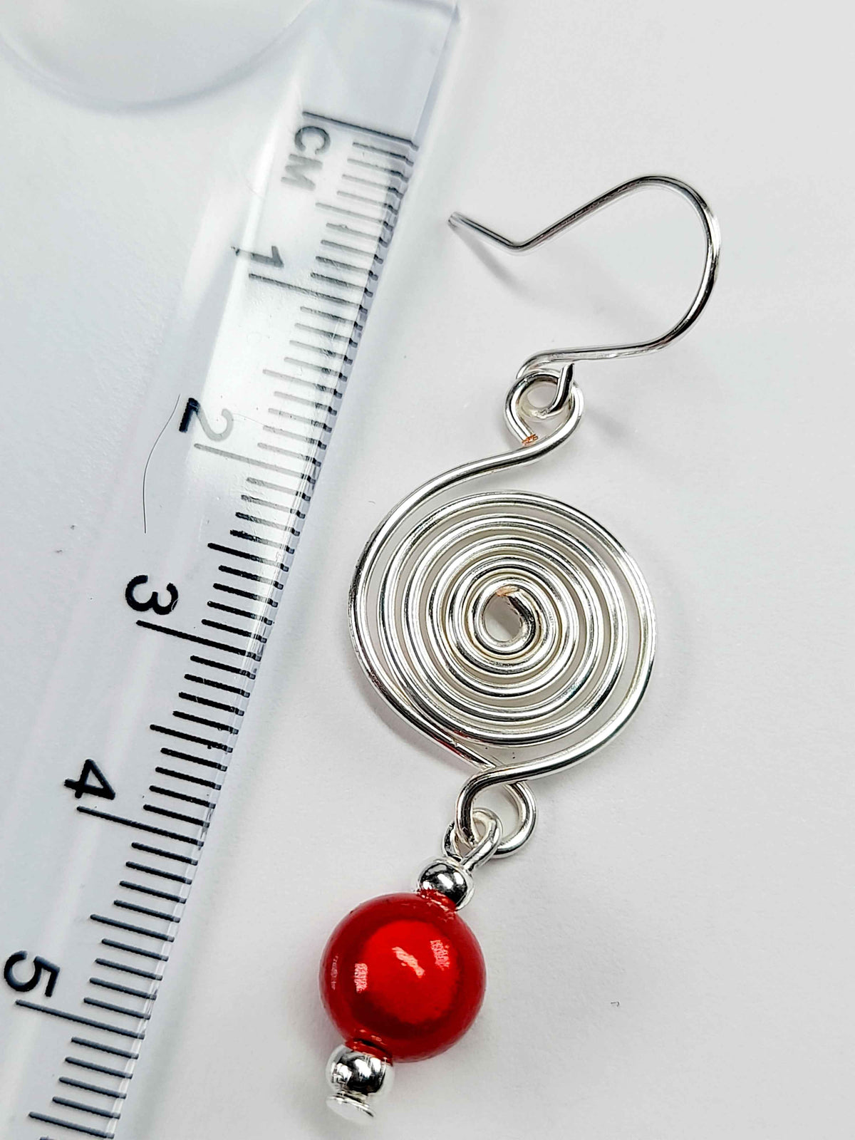 Handmade Silver & Red Spiral Earrings