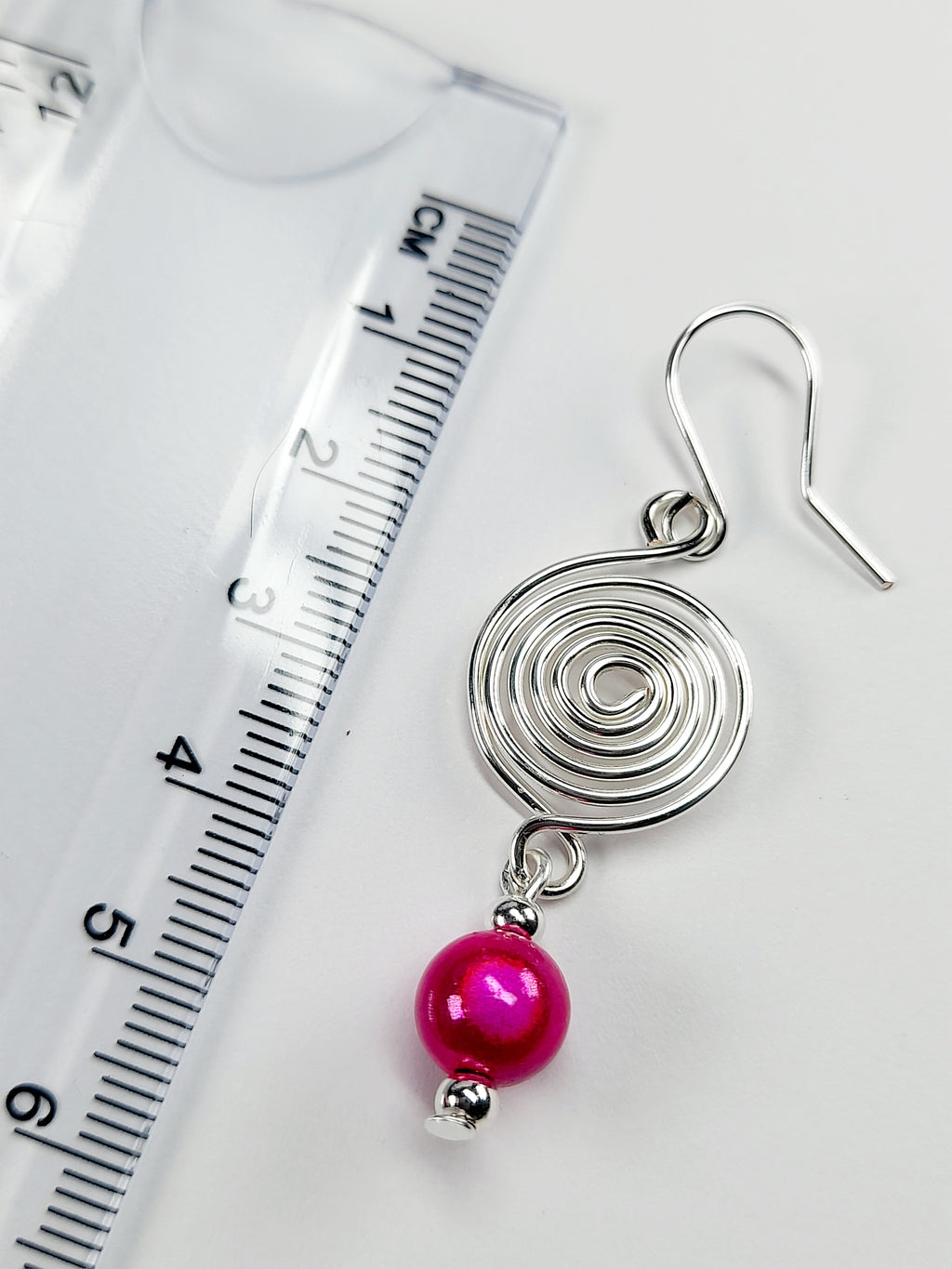 Handmade Silver & Hot Pink Spiral Earrings