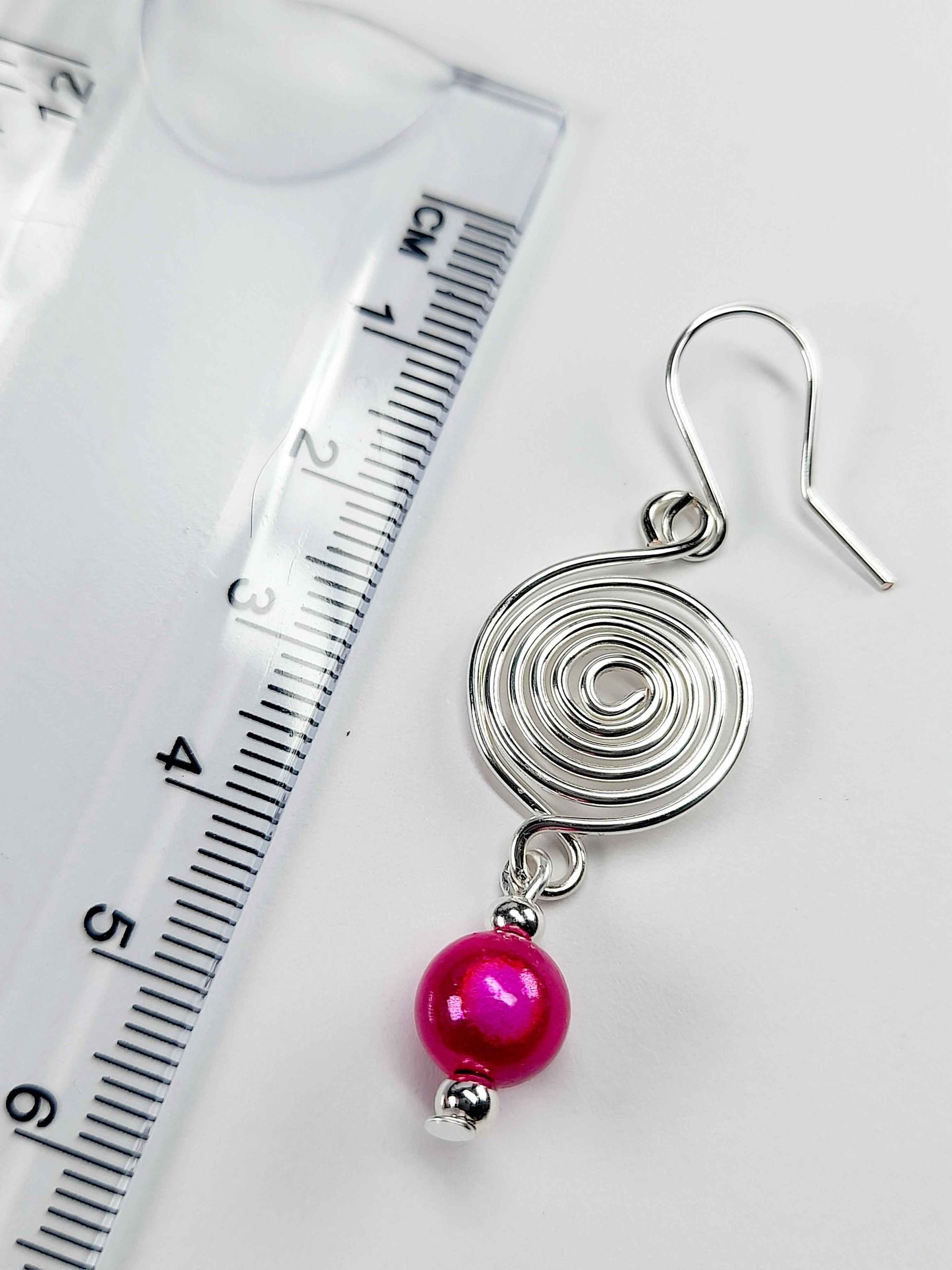 Handmade Silver & Hot Pink Spiral Earrings