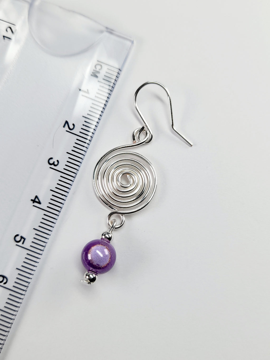 Handmade Silver & Lilac Spiral Earrings