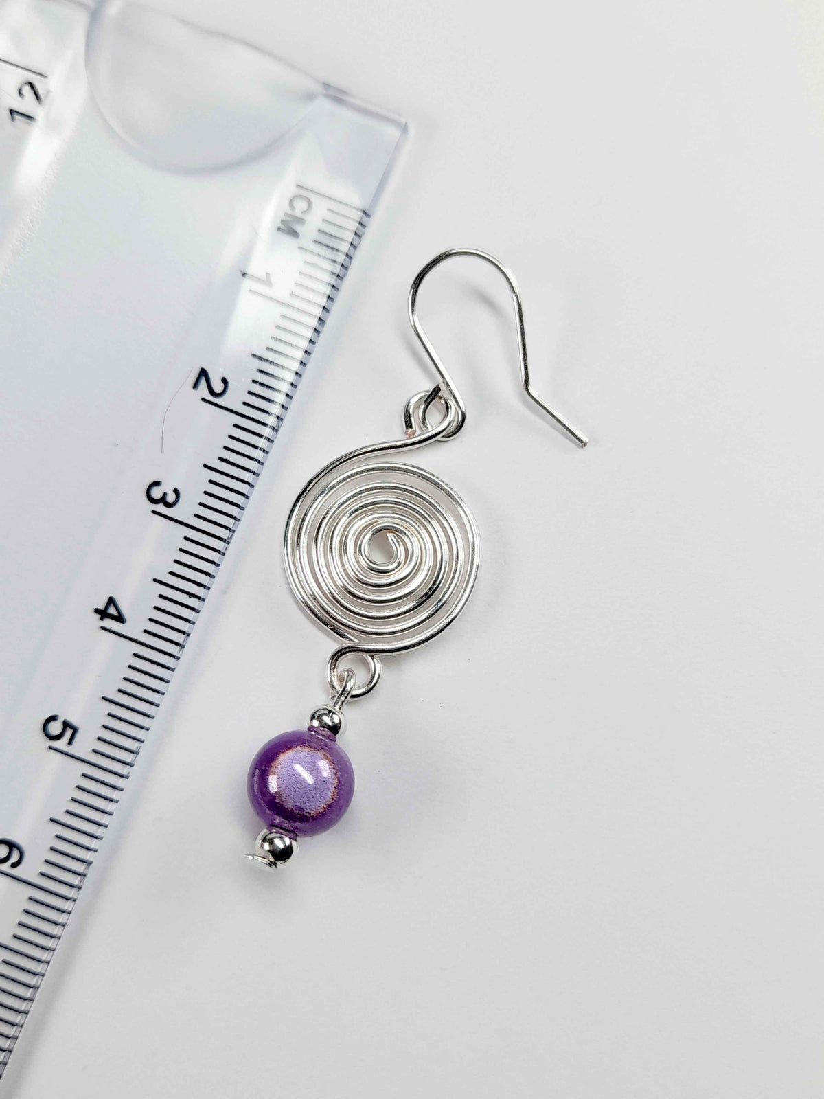 Handmade Silver & Lilac Spiral Earrings