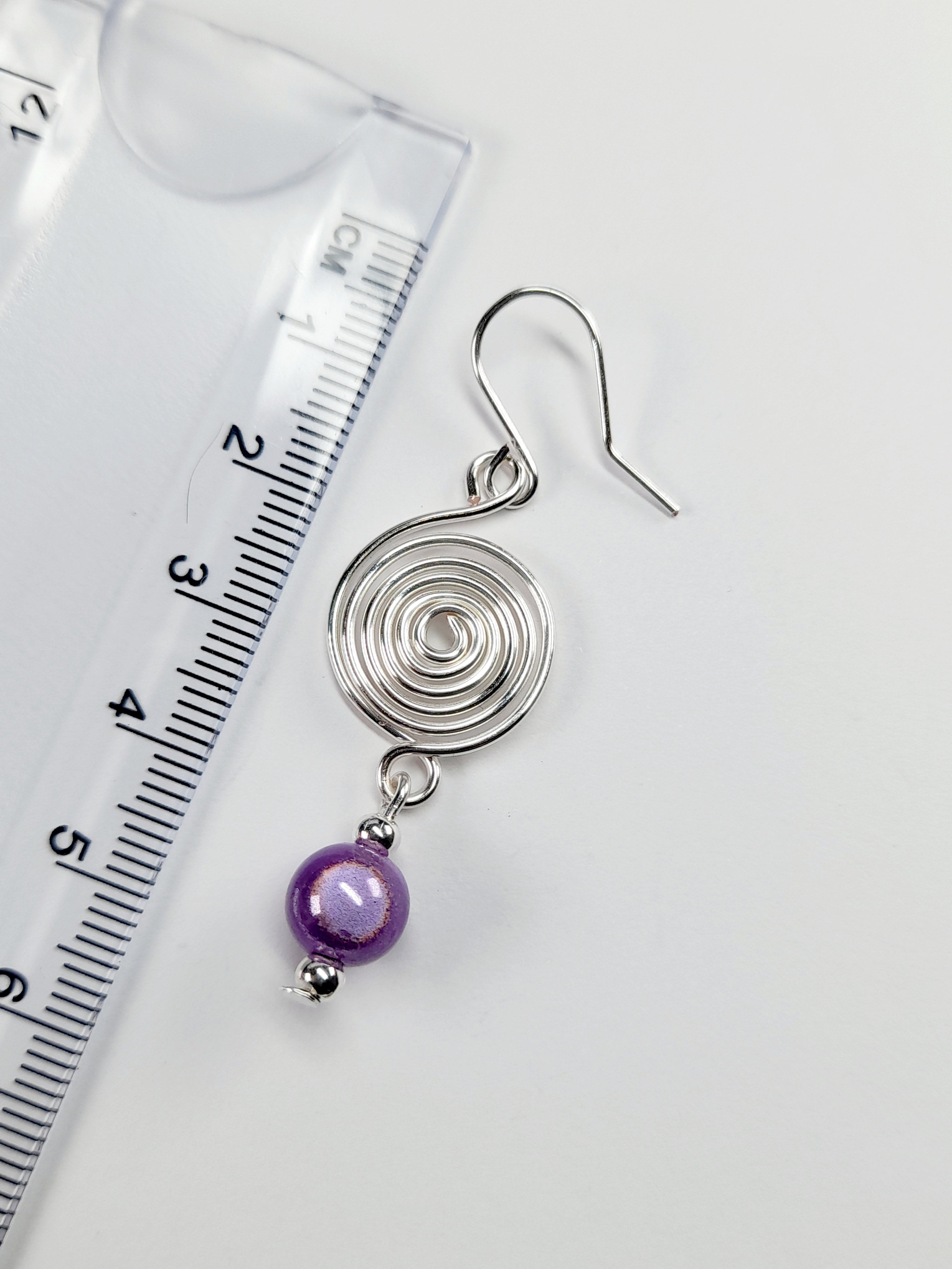 Handmade Silver & Lilac Spiral Earrings