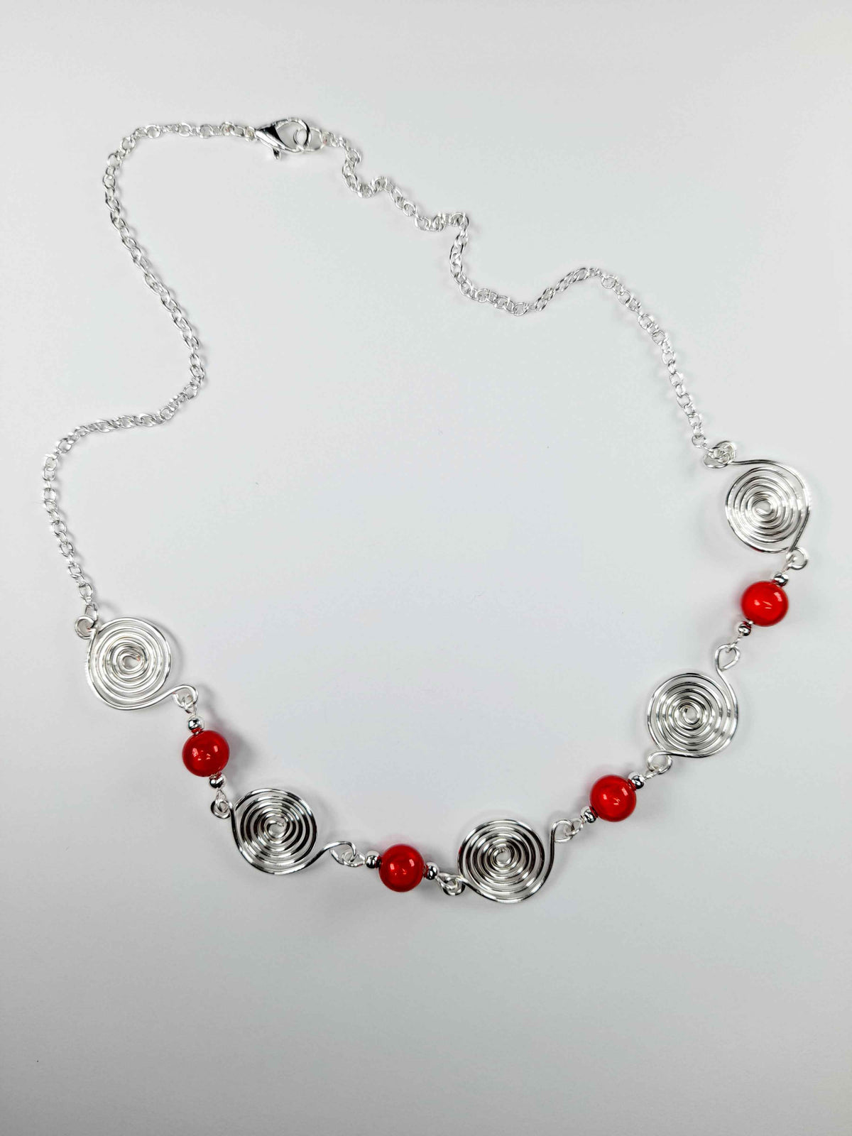 Bright Red Spiral Necklace, Handmade & Lightweight
