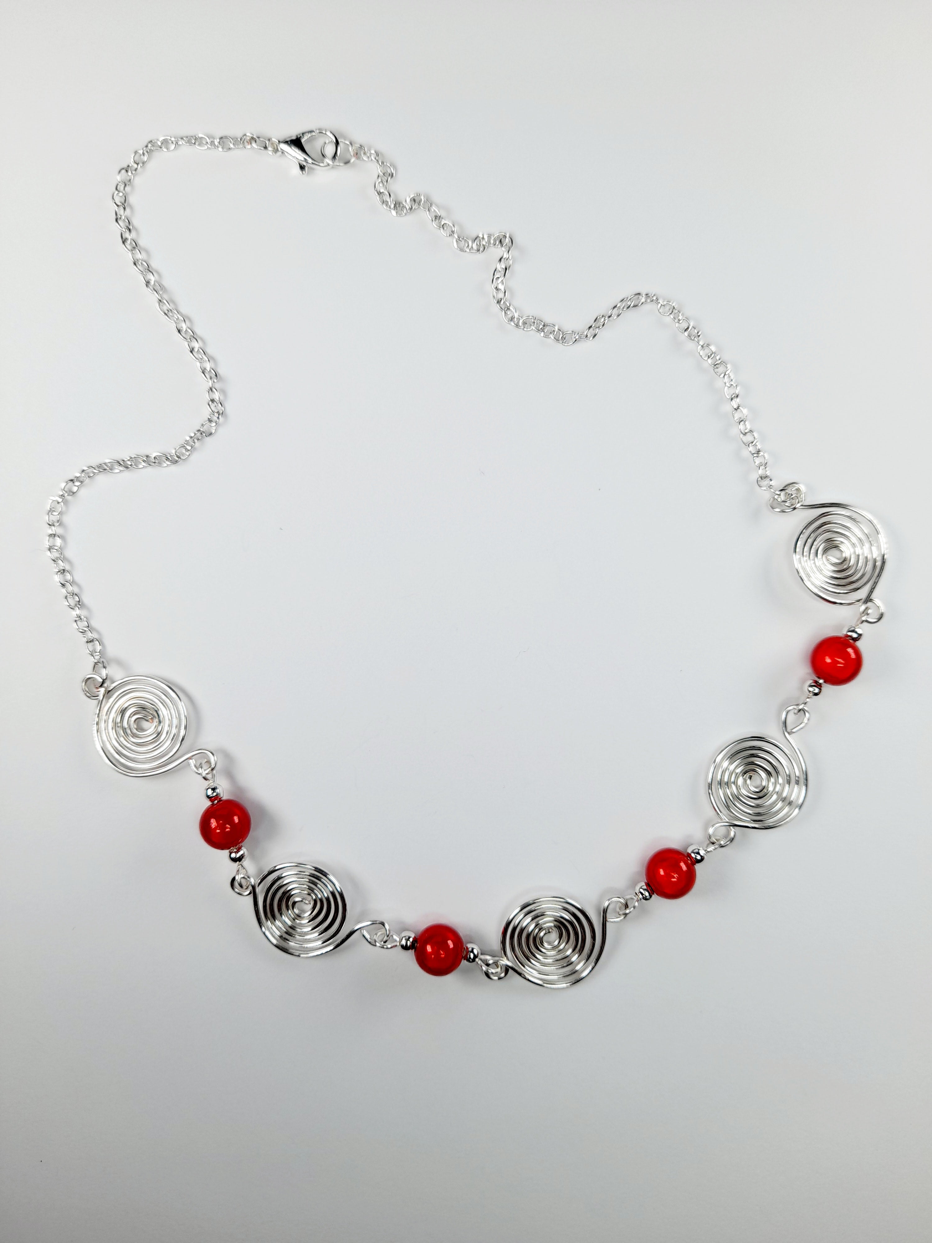 Bright Red Spiral Necklace, Handmade & Lightweight
