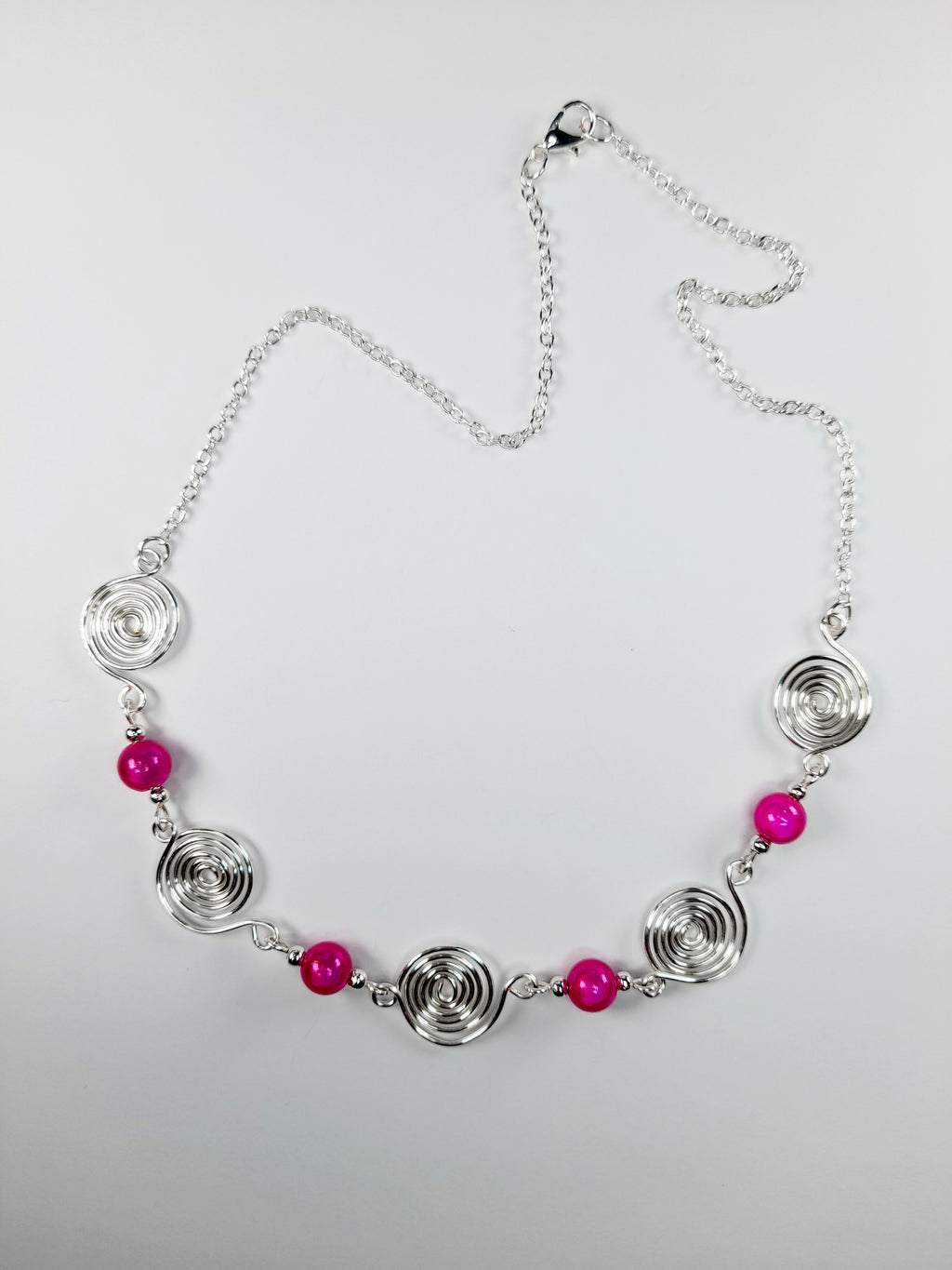 Bright Hot Pink Spiral Necklace, Handmade & Lightweight