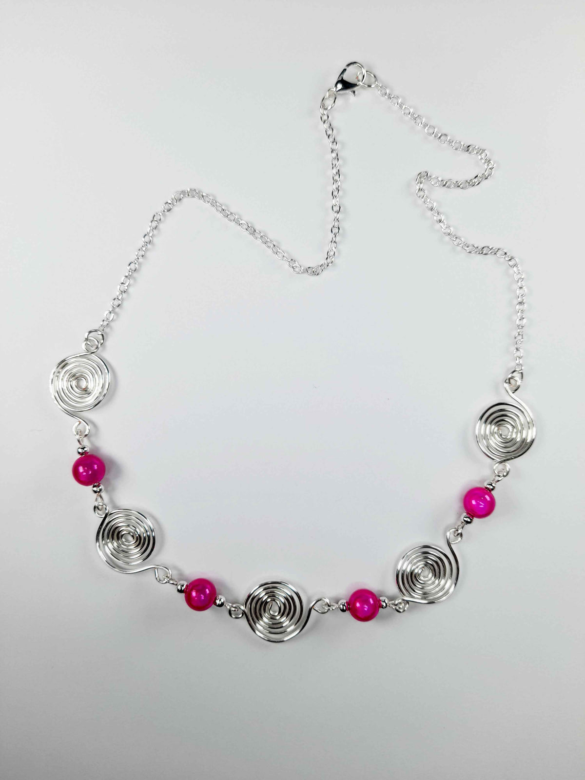 Bright Hot Pink Spiral Necklace, Handmade & Lightweight