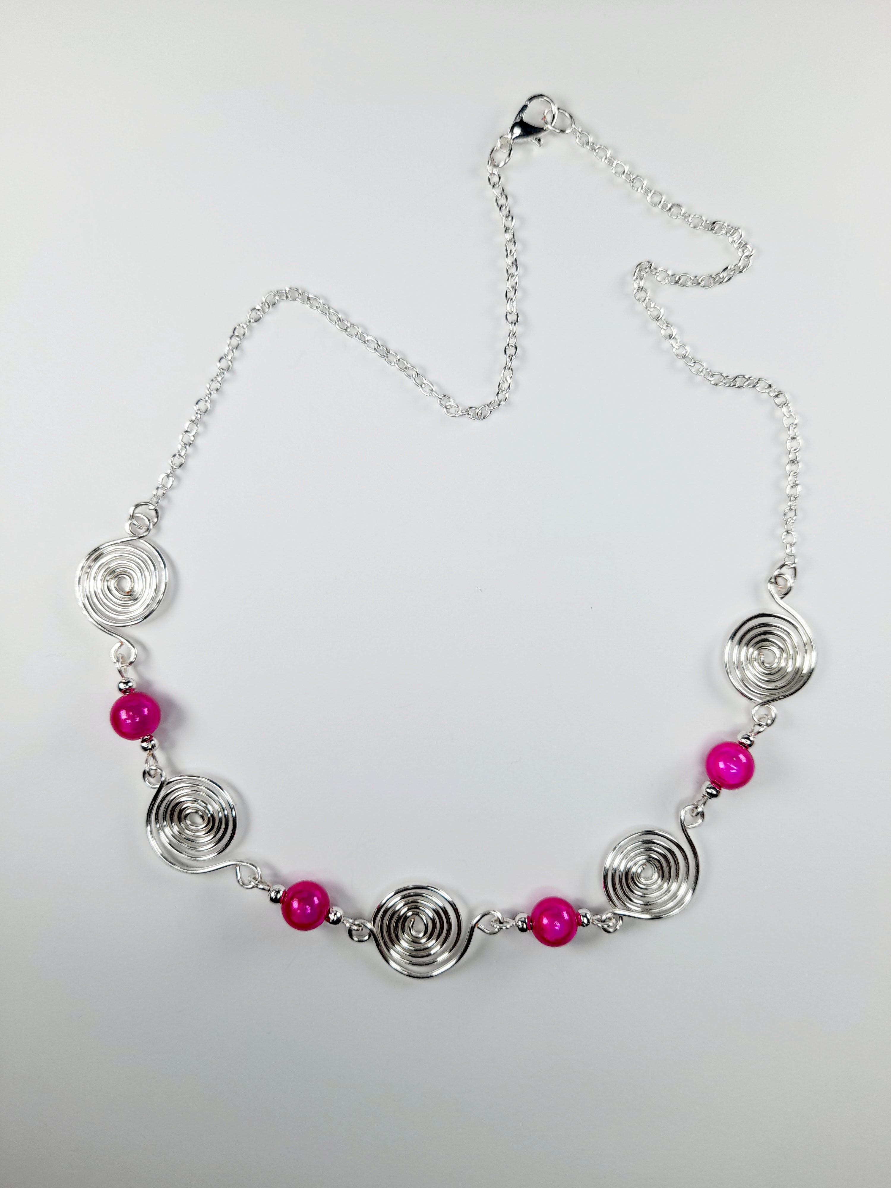 Bright Hot Pink Spiral Necklace, Handmade & Lightweight