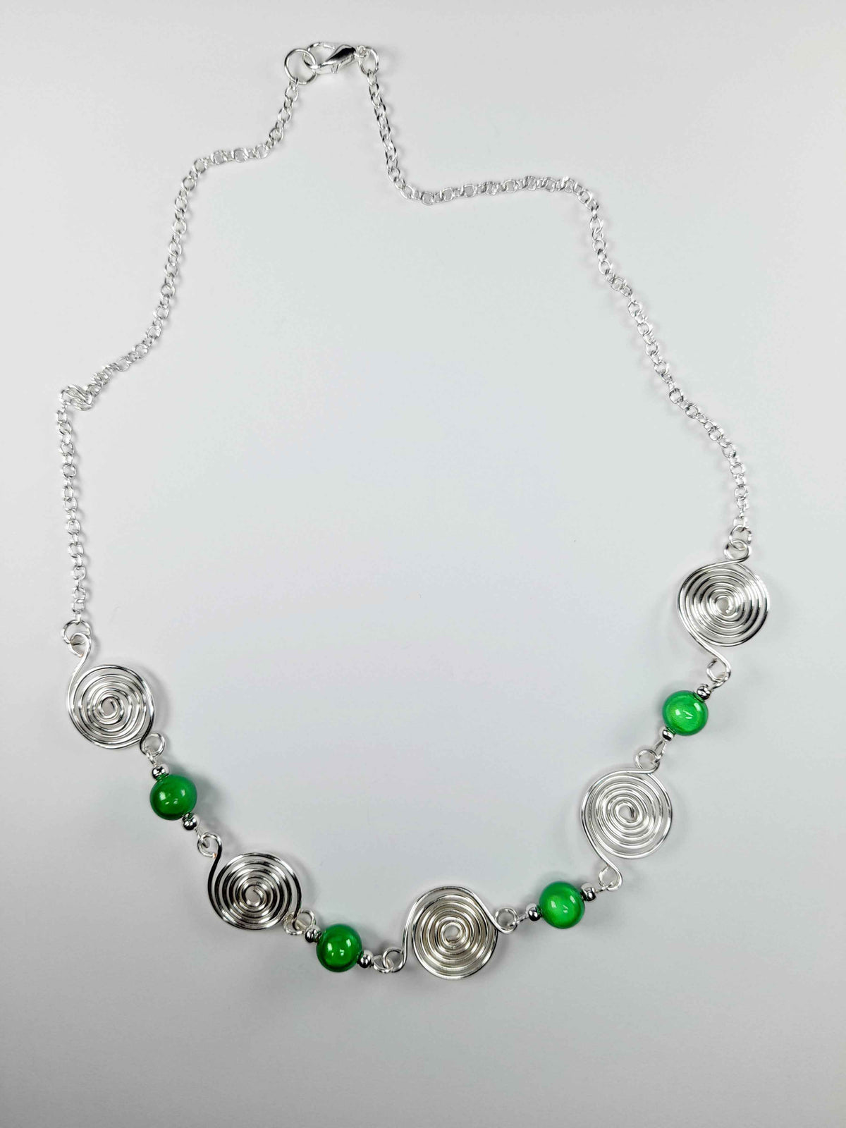 Bright Green Spiral Necklace, Handmade & Lightweight