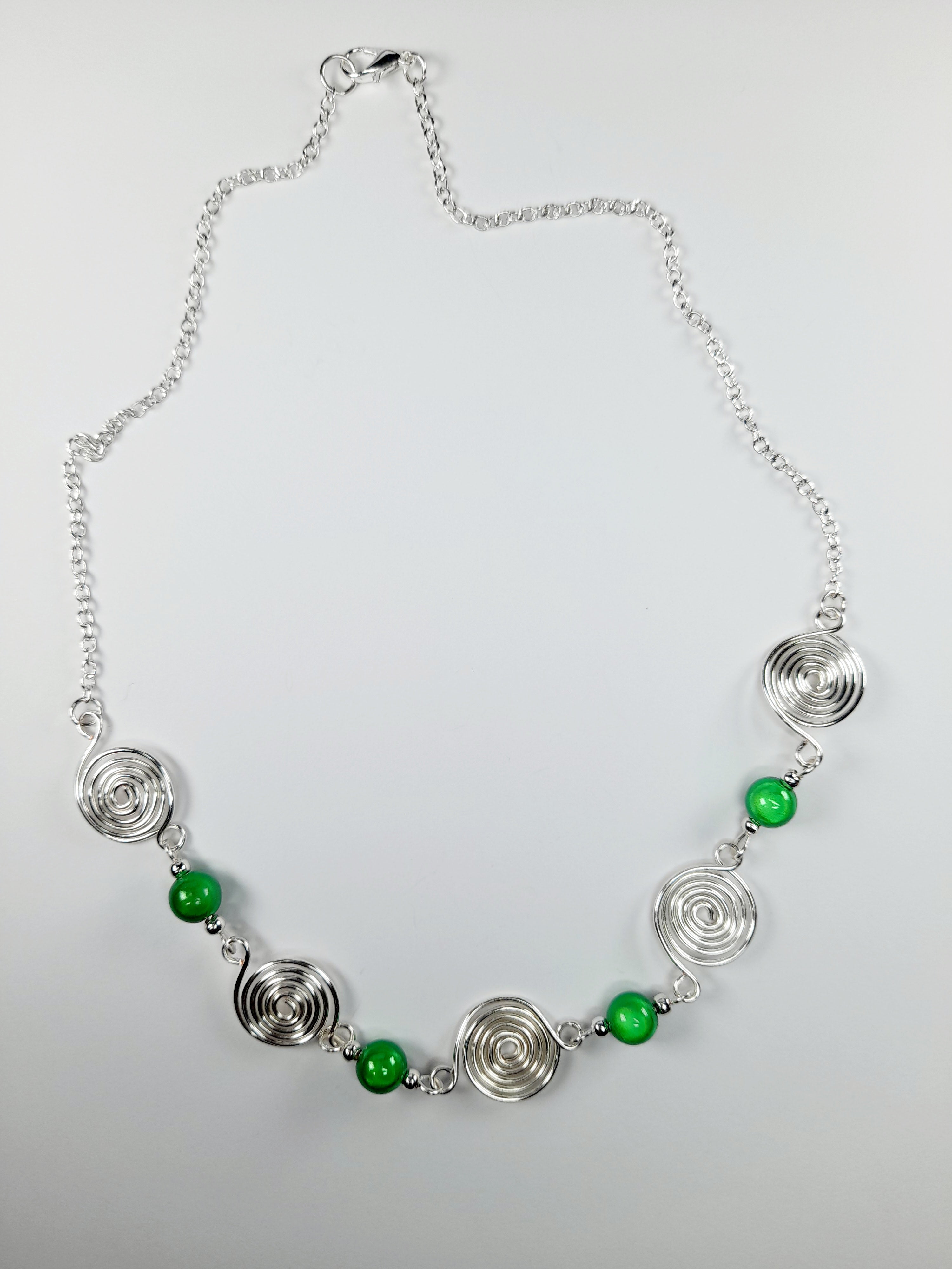Bright Green Spiral Necklace, Handmade & Lightweight