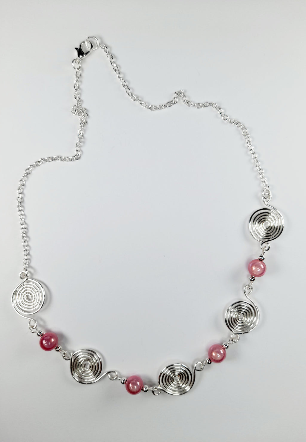 Bright Pale Pink Spiral Necklace, Handmade & Lightweight